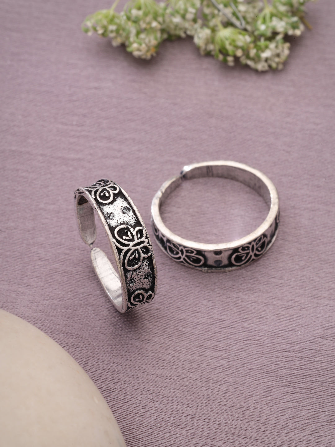 Butterfly Motif 925 Sterling Silver Oxidized Adjustable Toe Rings (Pair)