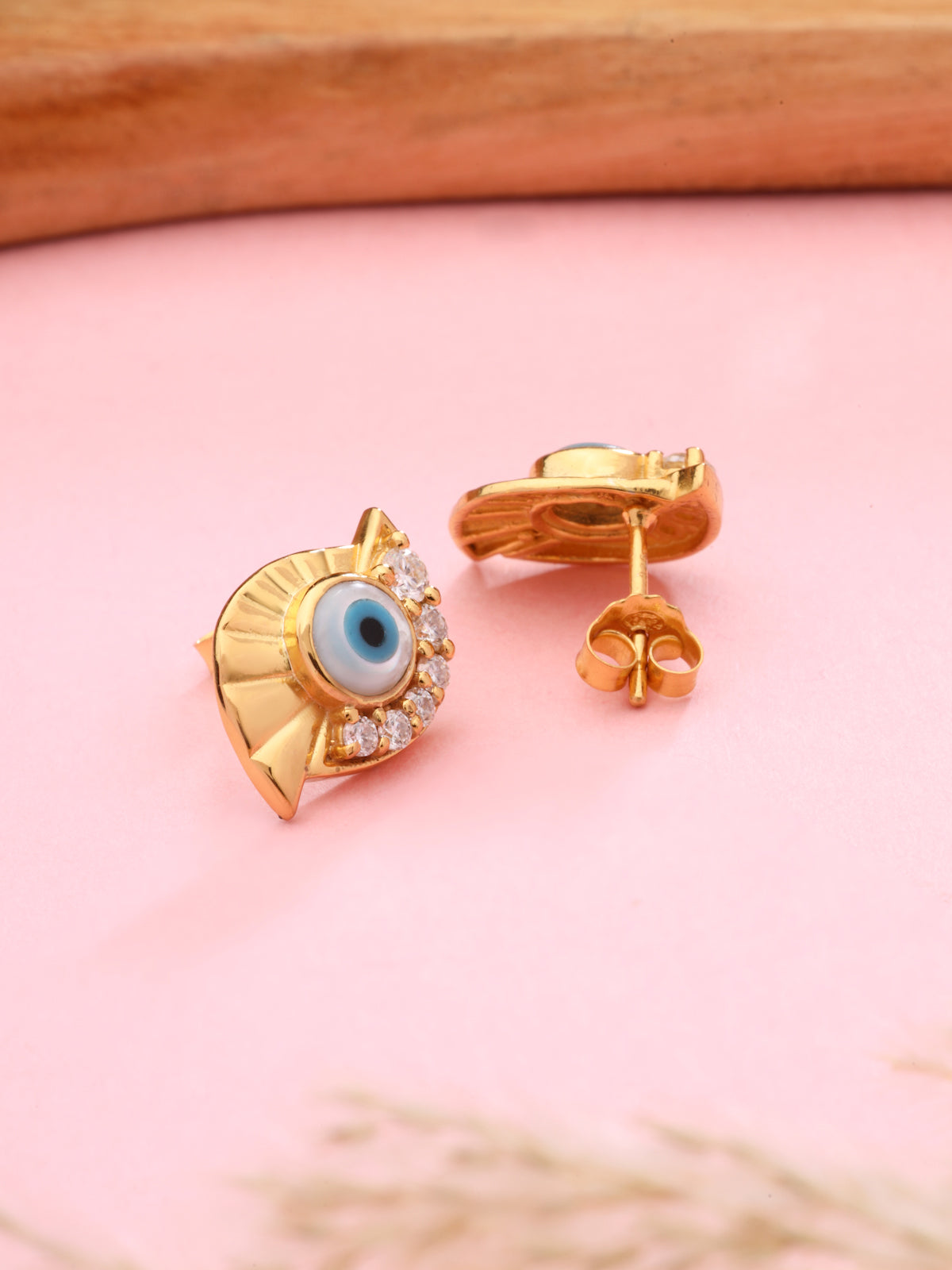 Evil Eye and Moissanite Stud Earrings in 925 Sterling Silver with Gold Plating