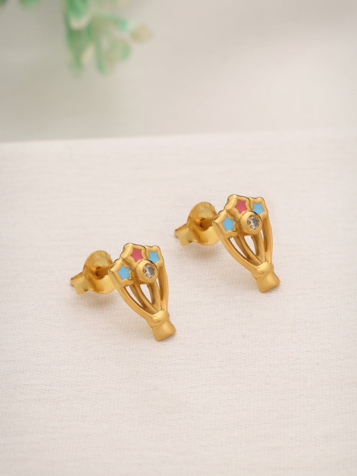 Moissanite Stud Earrings in 925 Sterling Silver with Gold Plating
