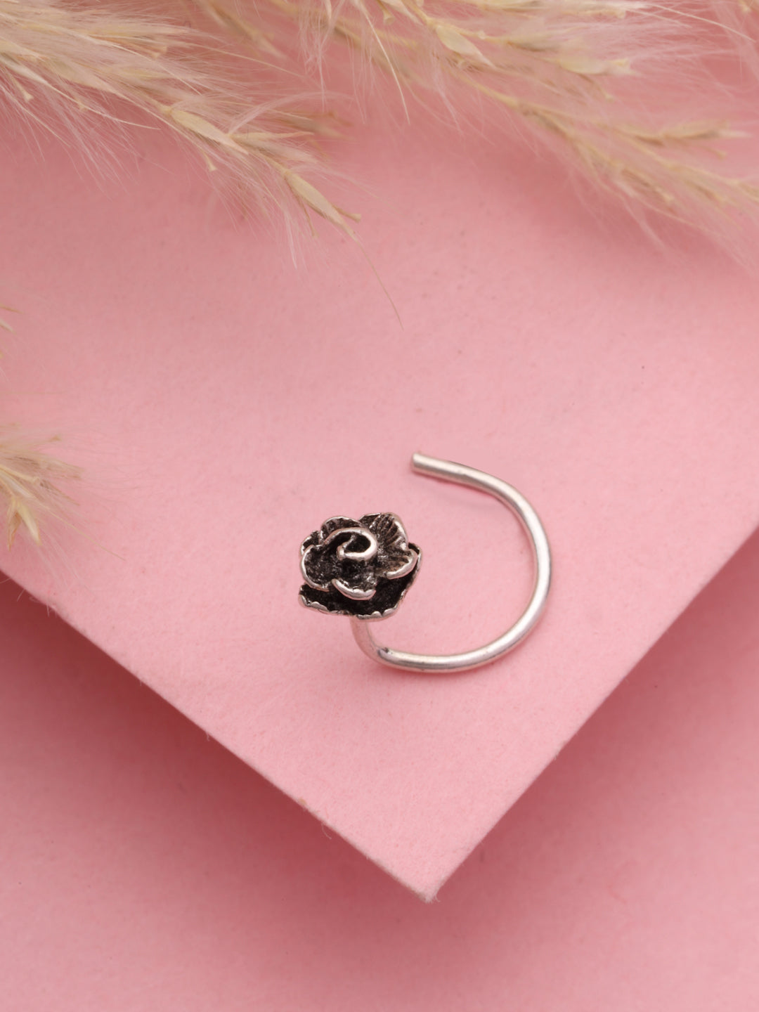 Oxidized 925 Sterling Silver Handcrafted Rose Nose Pin