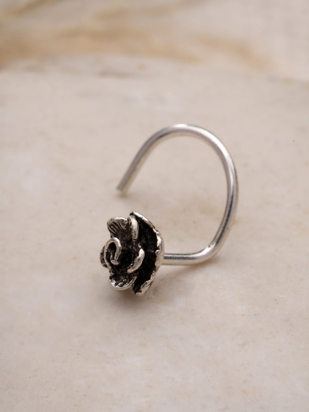 Oxidized 925 Sterling Silver Handcrafted Rose Nose Pin