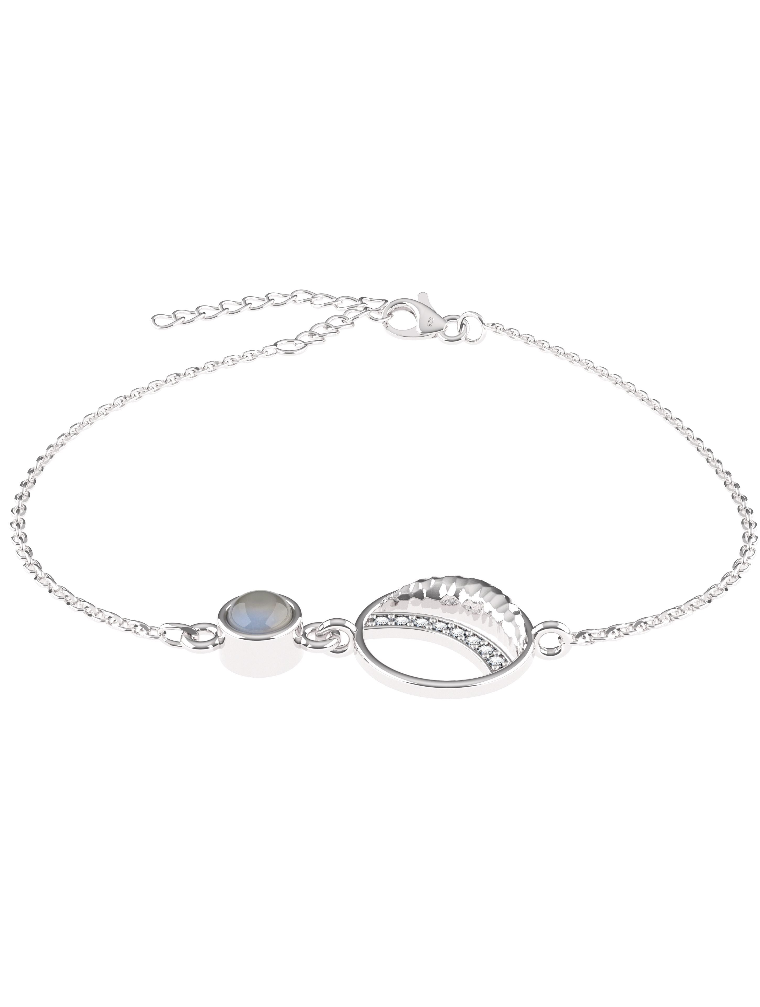 Rainbow Moonstone & Moissanite Orbital Bracelet in 925 Sterling Silver
