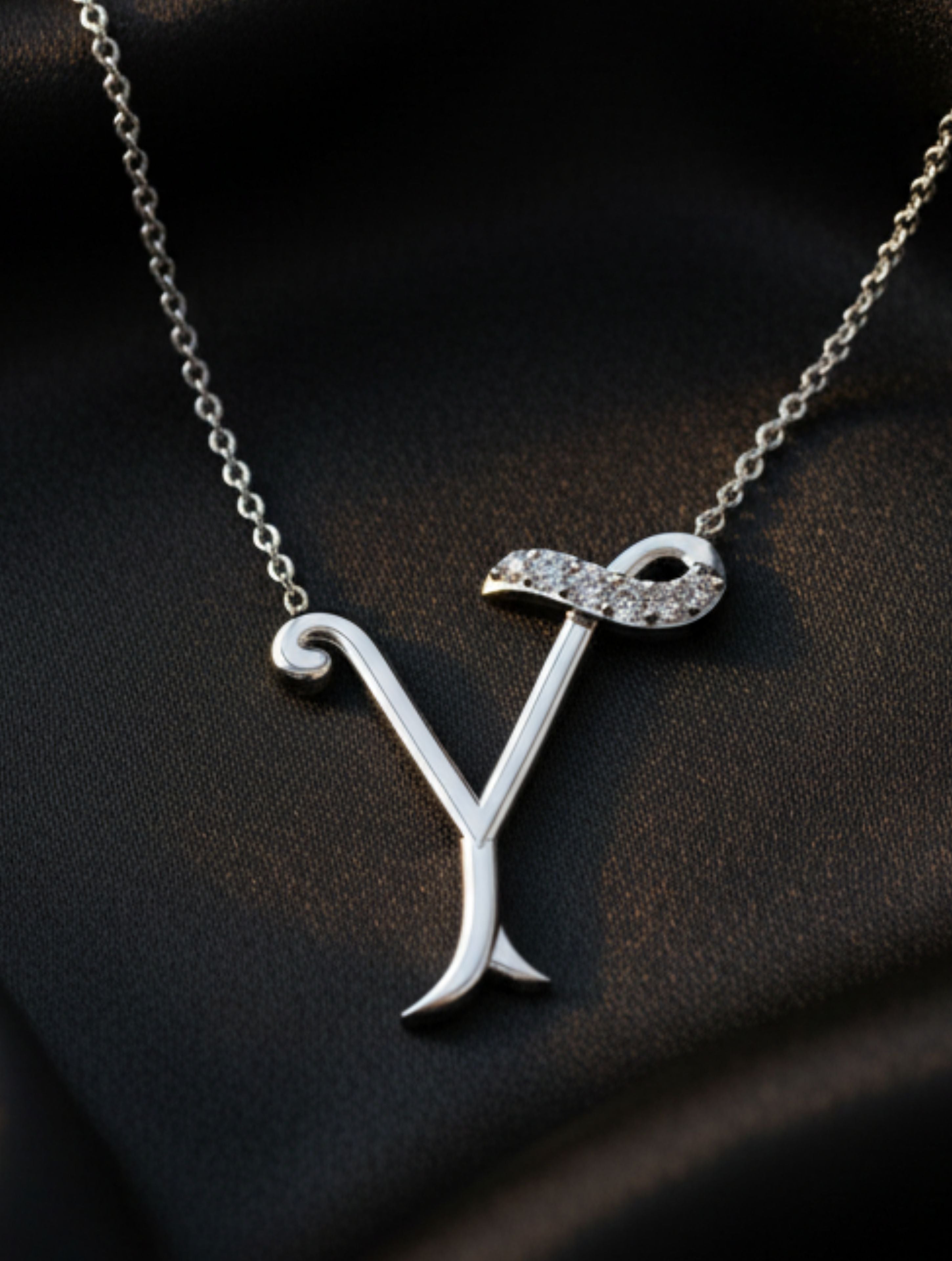 Signery ‘Y’ Initial Pendant – Moissanite & Rhodium Plated