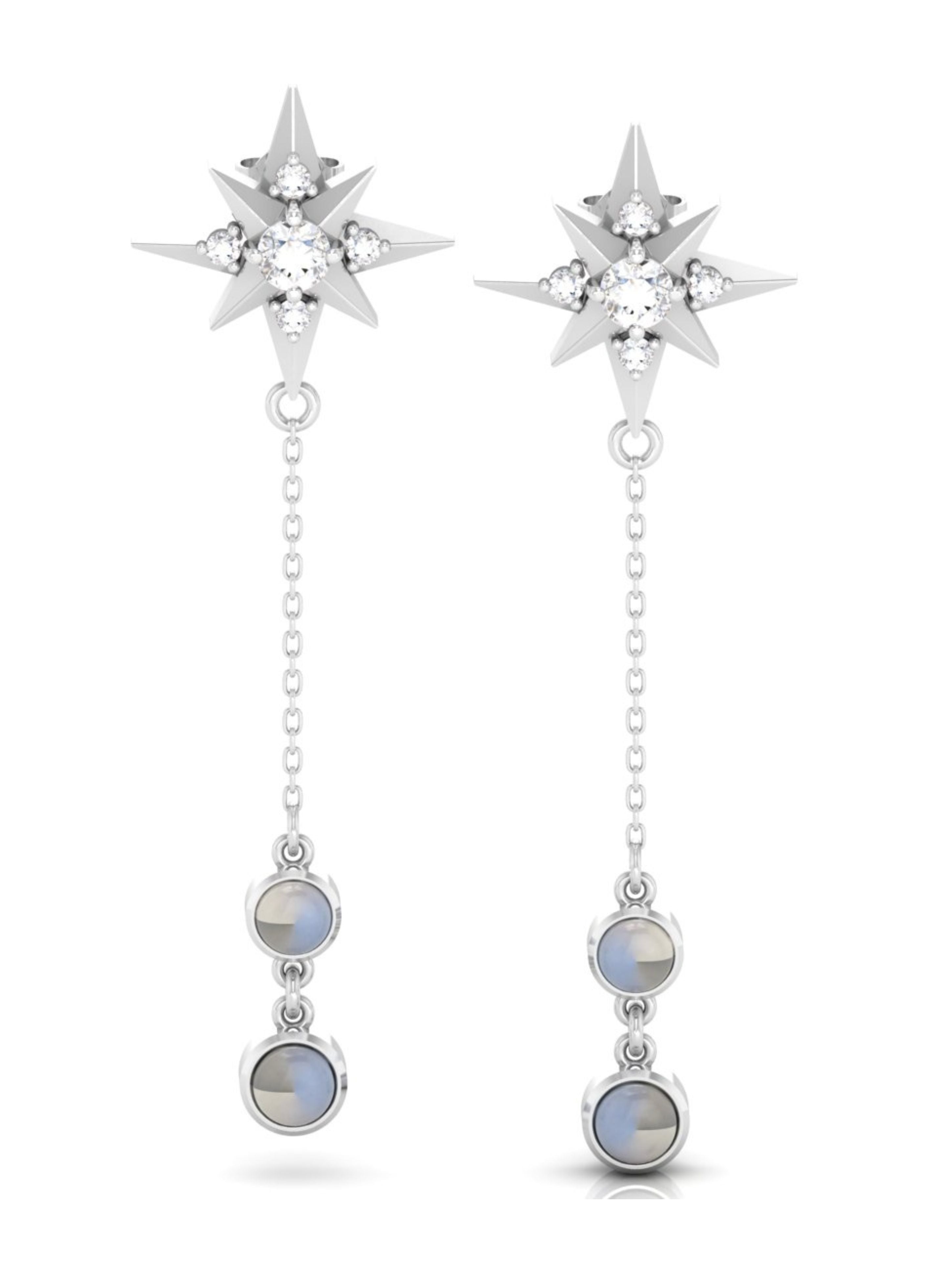 Celestial North Star & Moonstone Drop Earrings in 925 Sterling