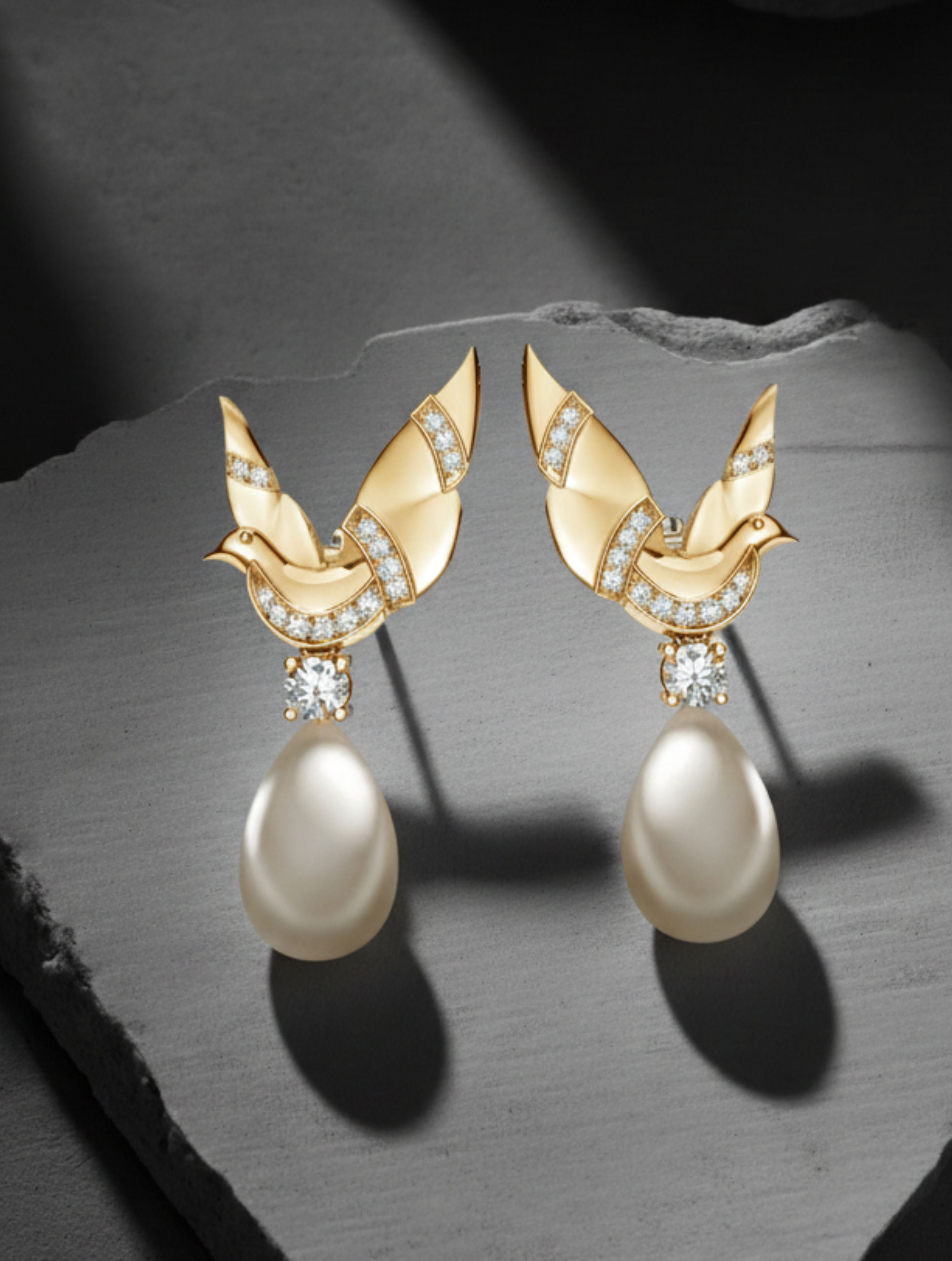 Gold Grace Dove Pearl Sterling Silver Earrings