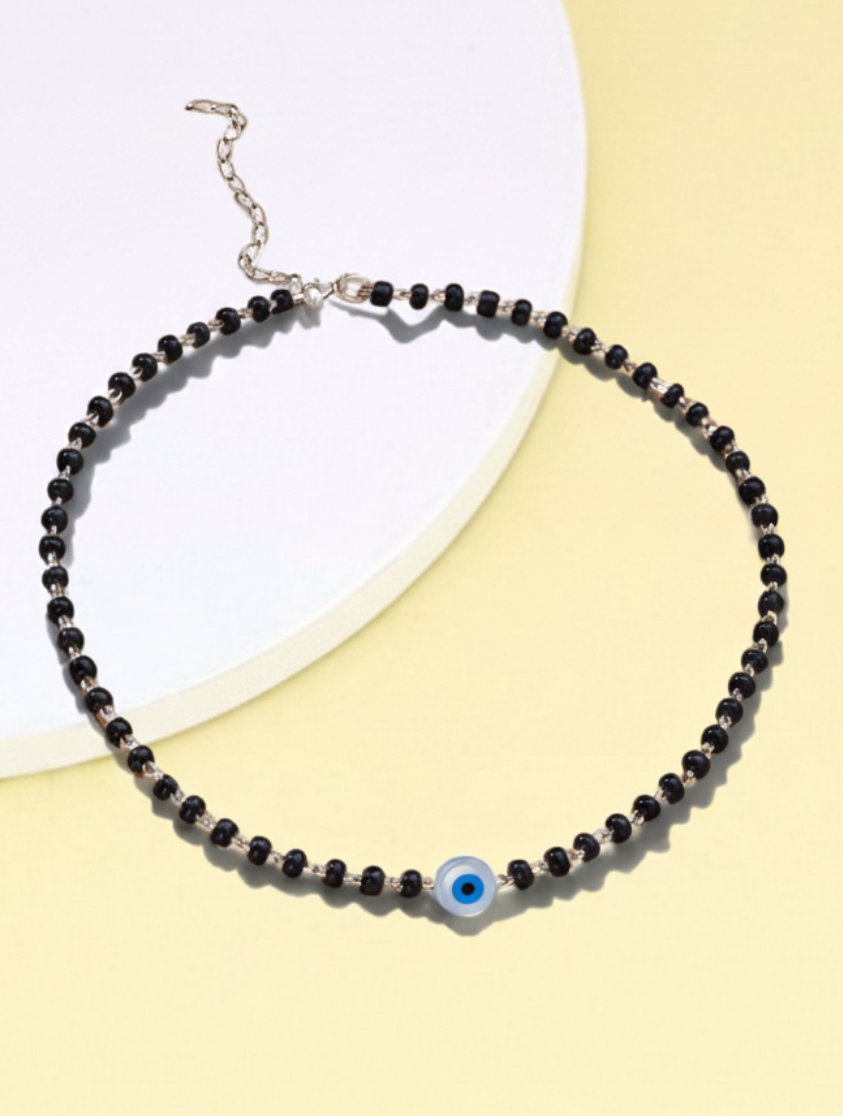 925 Sterling Silver Evil Eye Black Beads Anklet For Women