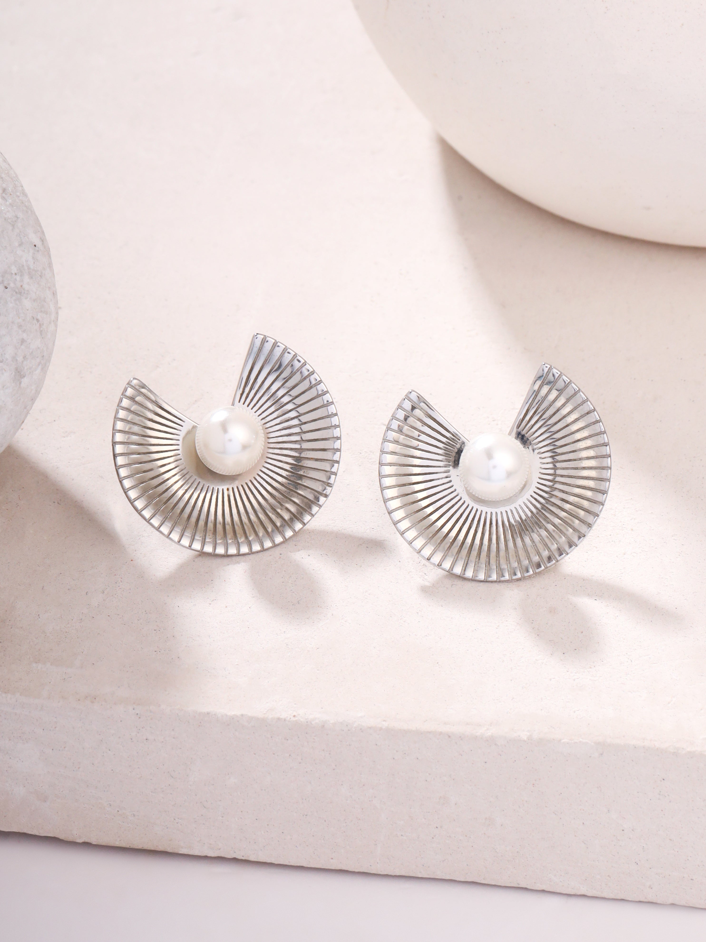 Rose Gold Abstract Pearl Stud Earrings Syra Collection