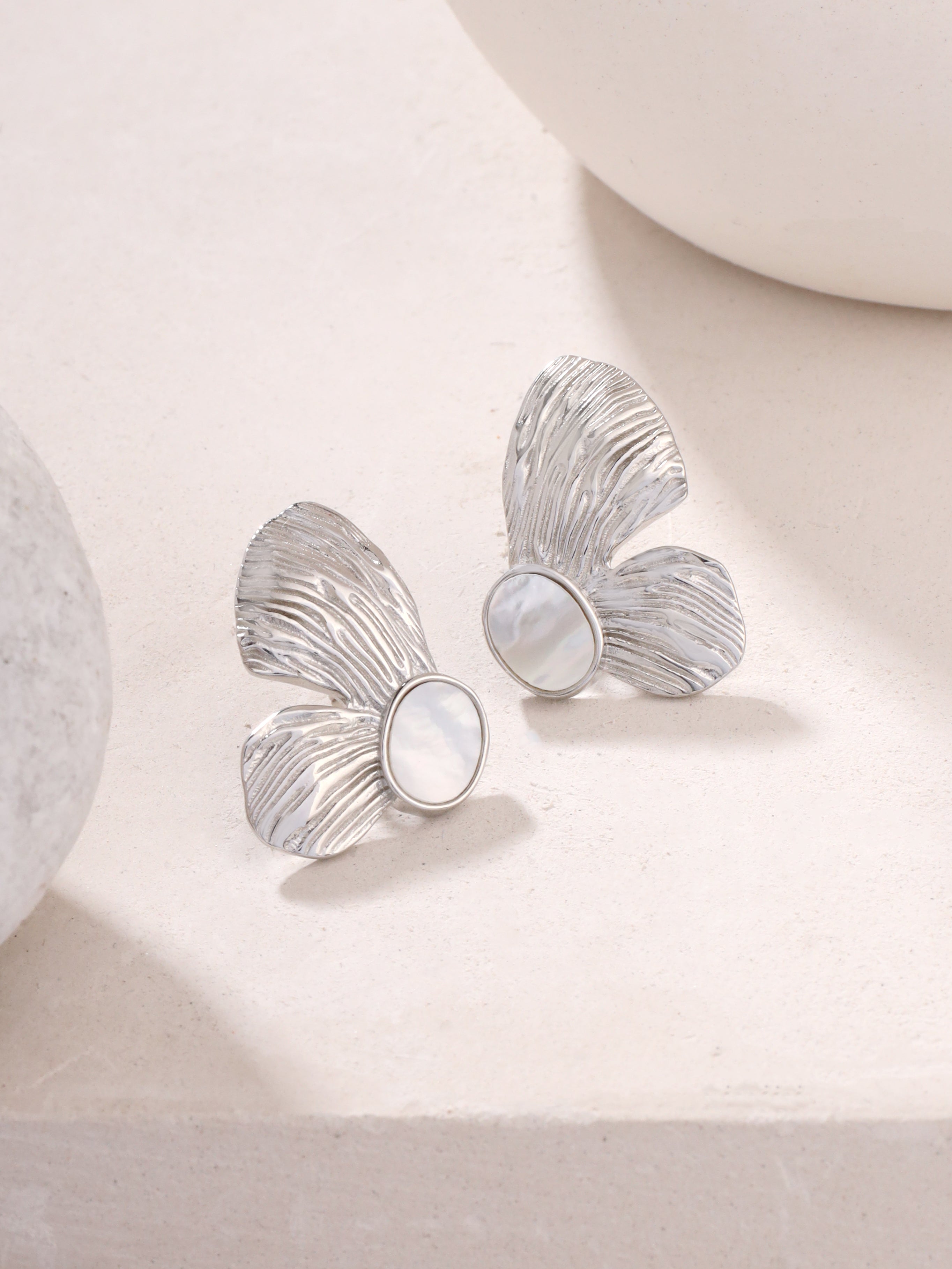 Rose Gold Butterfly Mother of Pearl Earrings Syra Collection