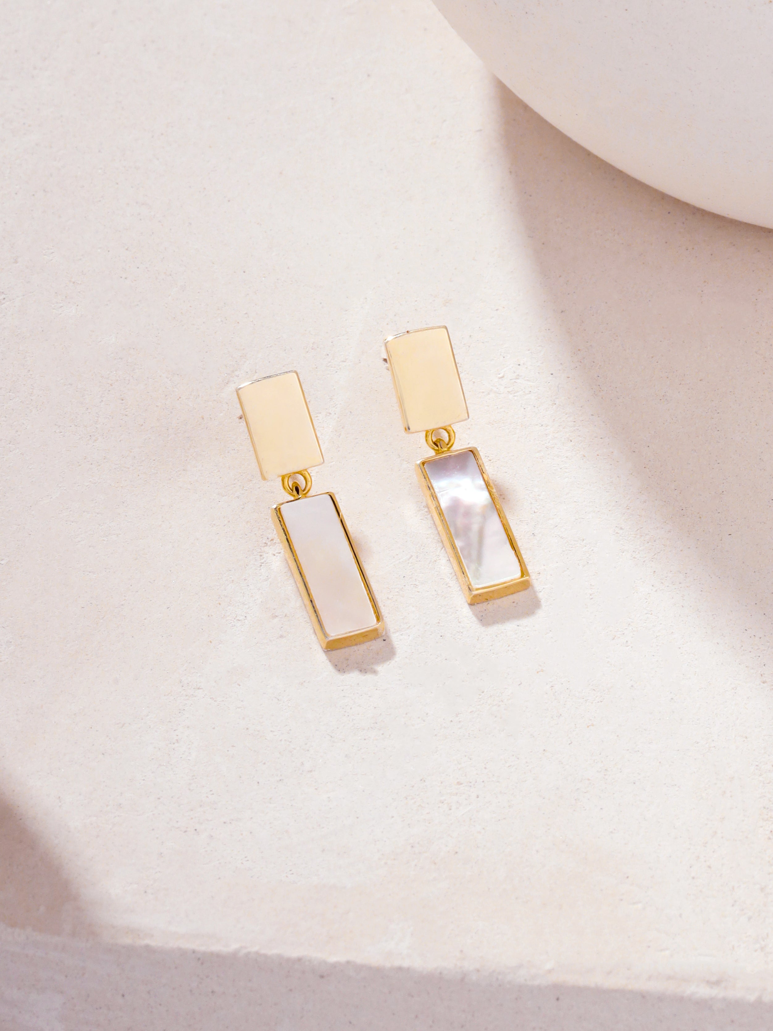 24k Gold Abstract Geometric Mother of Pearl Earrings Syra Collection