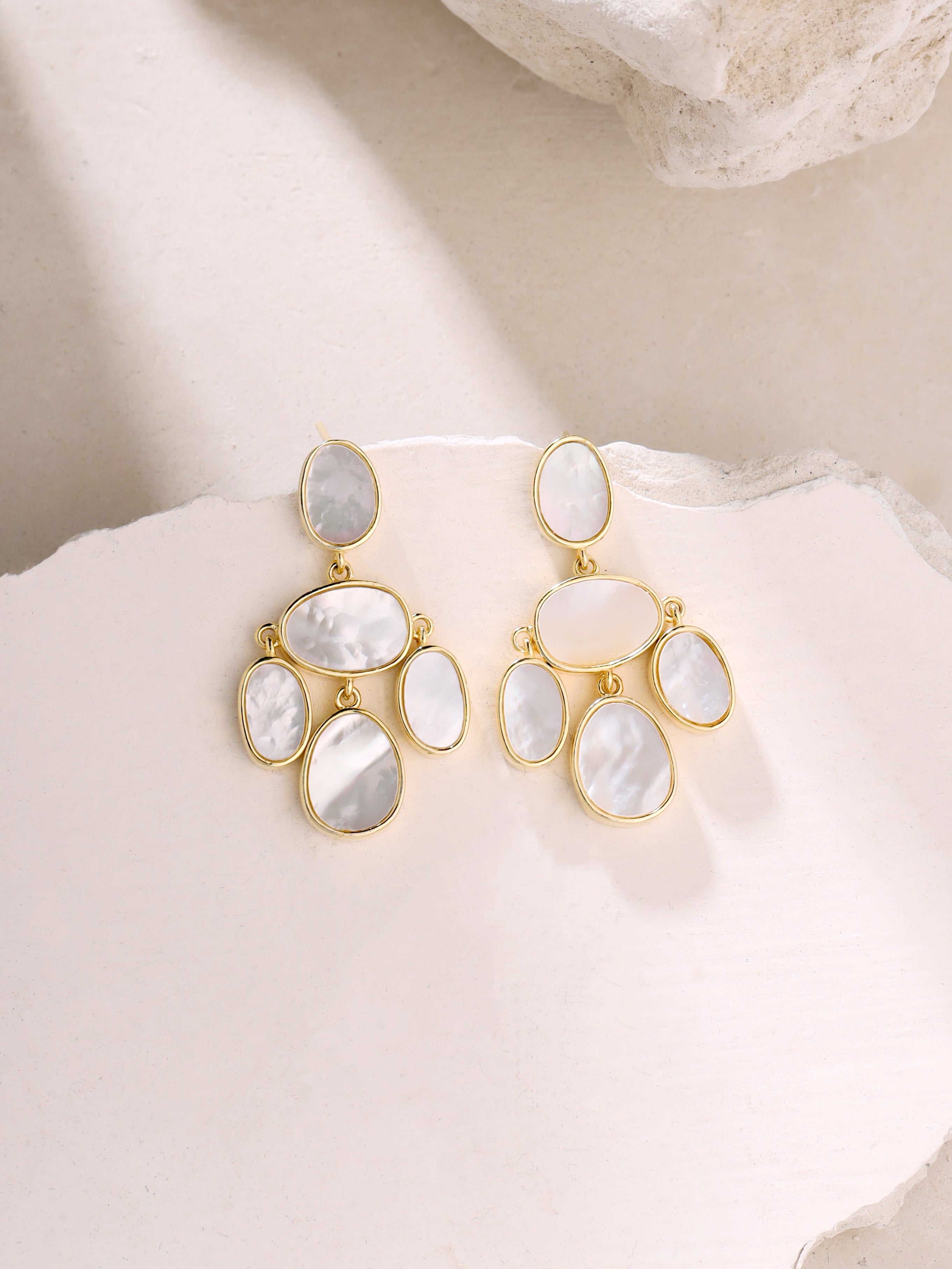 Syra Collection 24k Gold Mother of Pearl Oval Disc Earrings