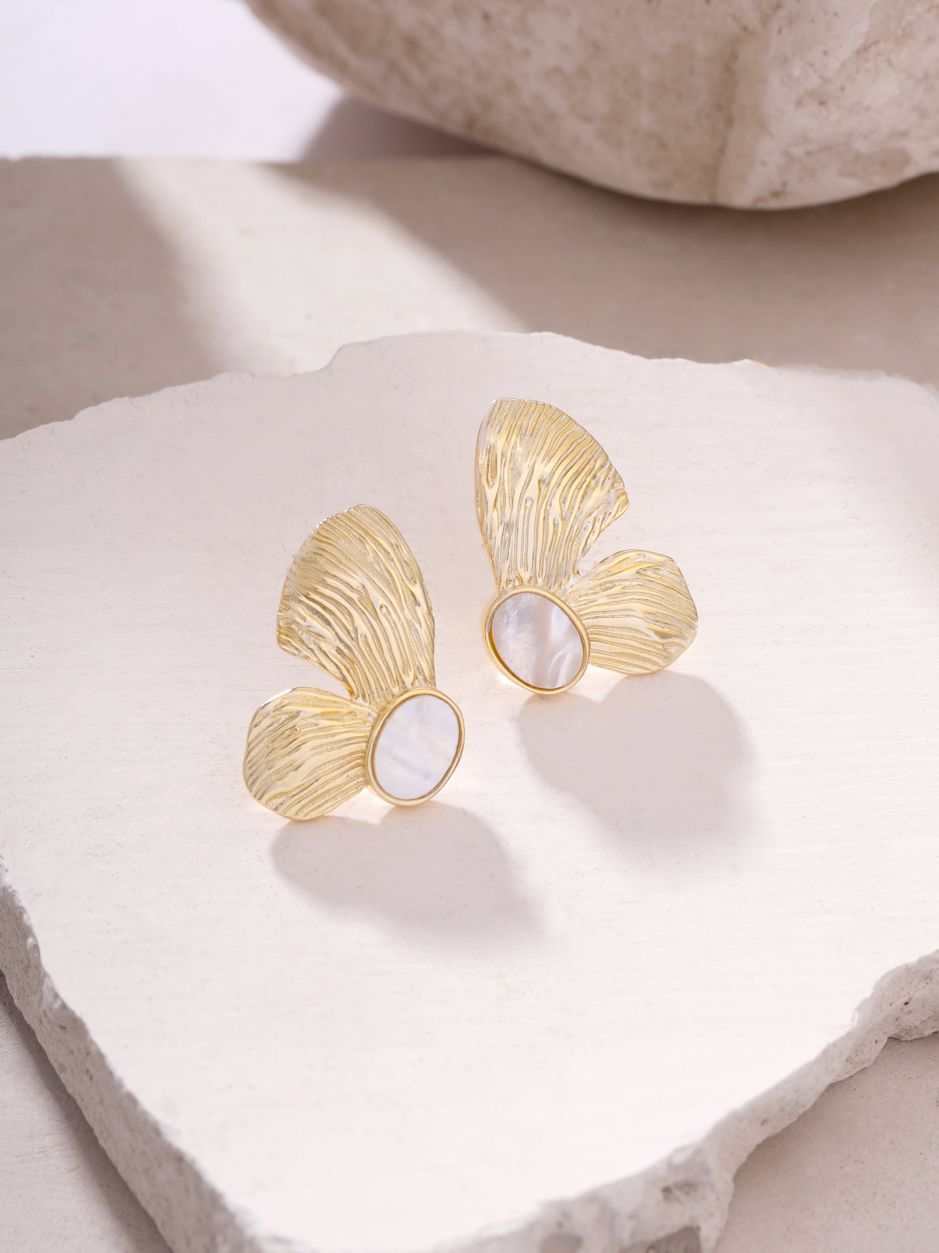 Rose Gold Butterfly Mother of Pearl Earrings Syra Collection