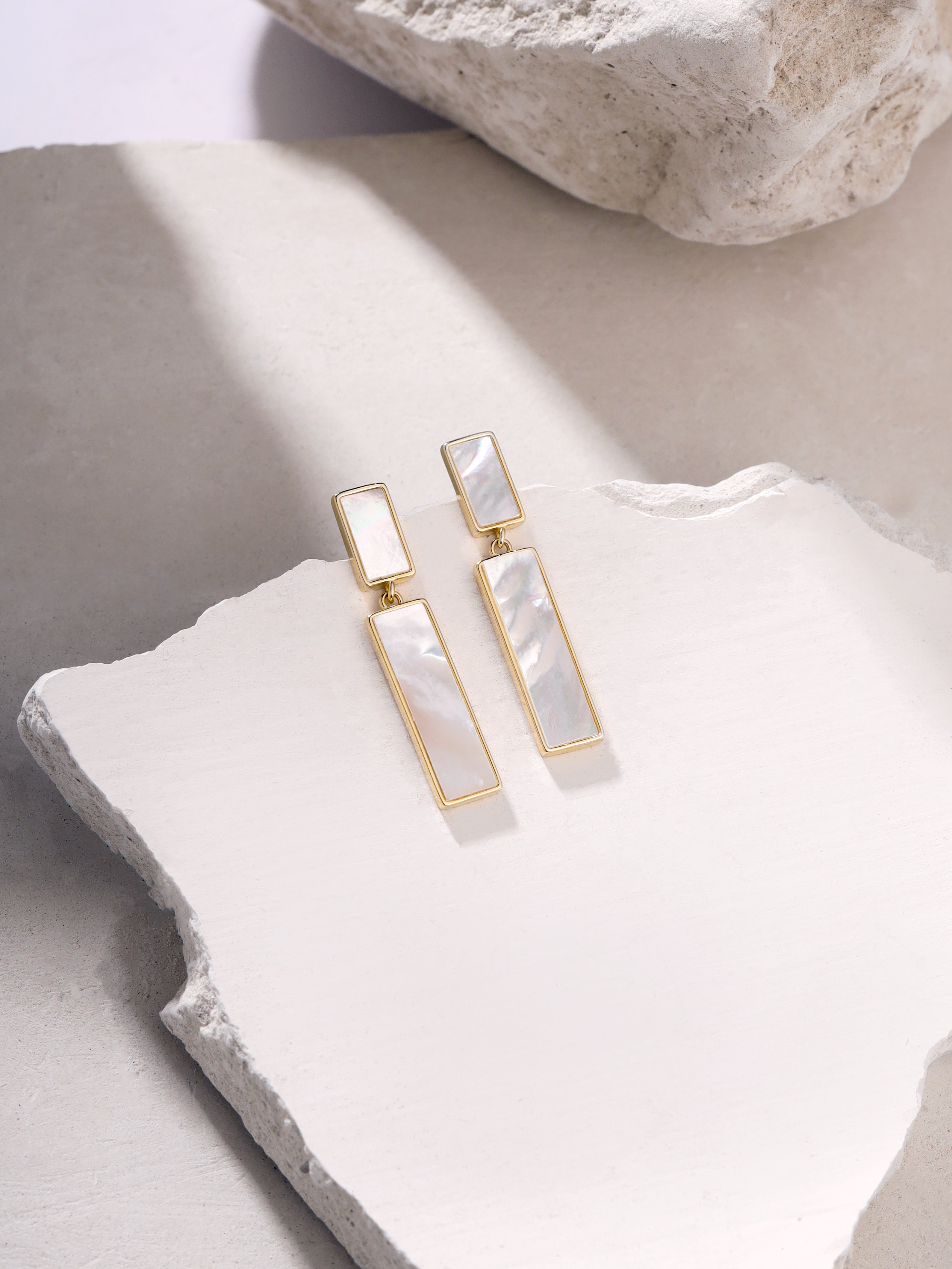 Symmetrical Mother of Pearl Earrings Silver Rhodium Syra Collection