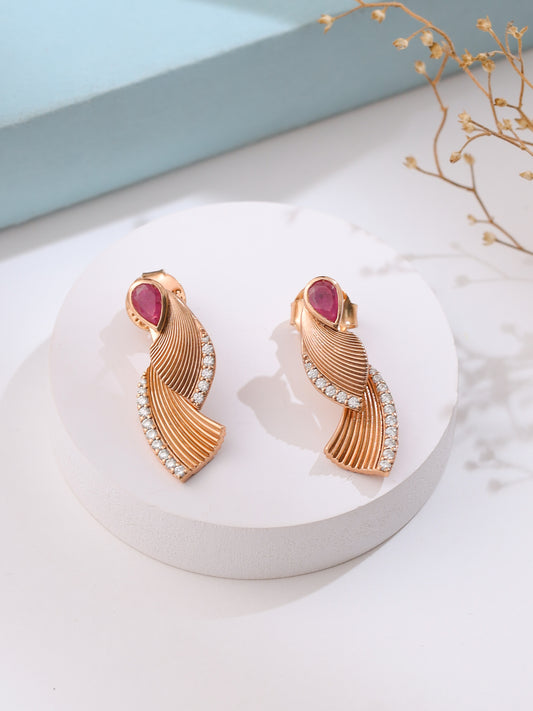 Kicky and Perky 925 Sterling silver Rose Gold Precious Ruby & Mossanite Jacket Earring for Women