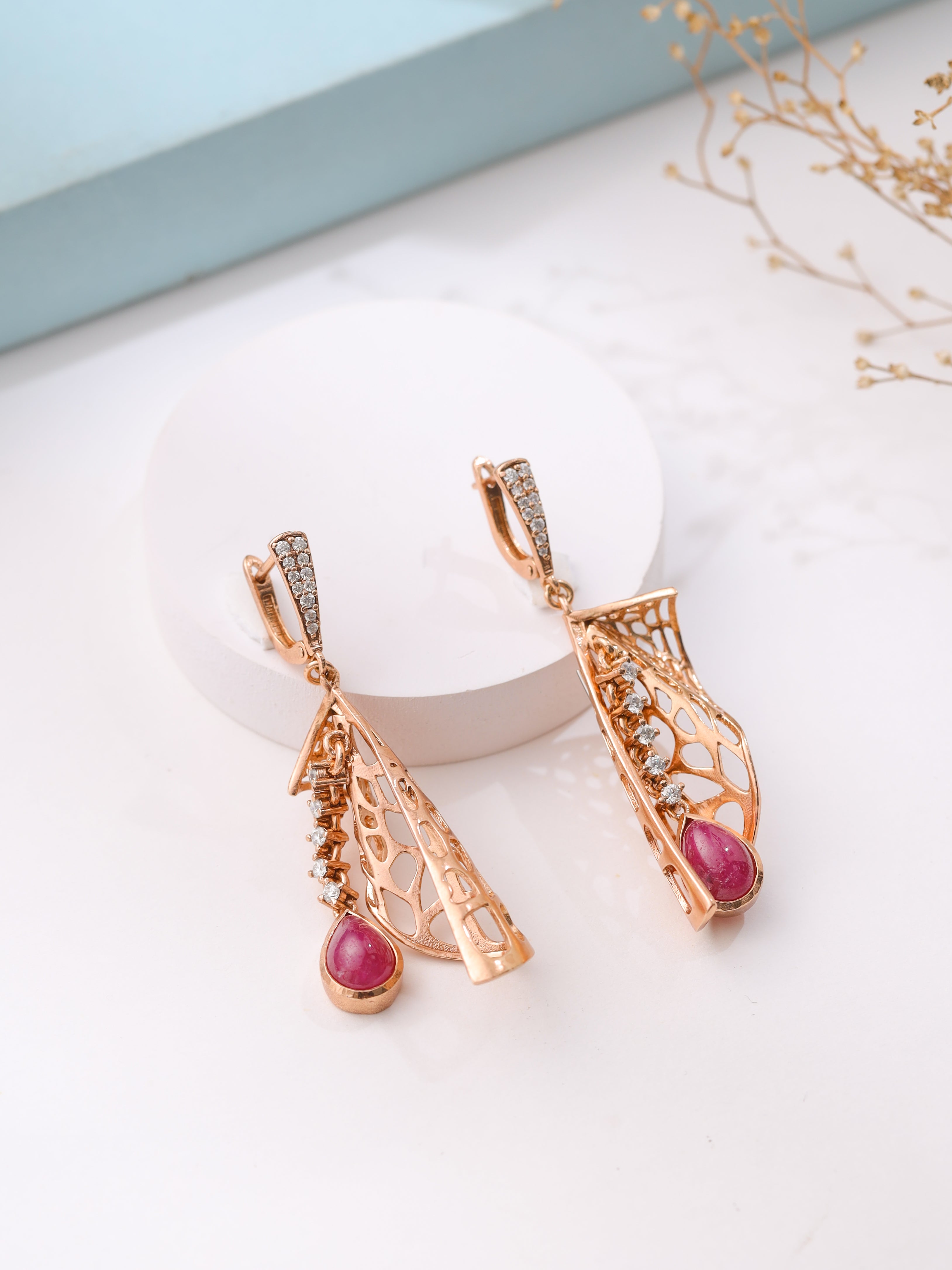 Earrings for women| chandelier earrings diamond in Rose Gold Finish | –  Indian Designs