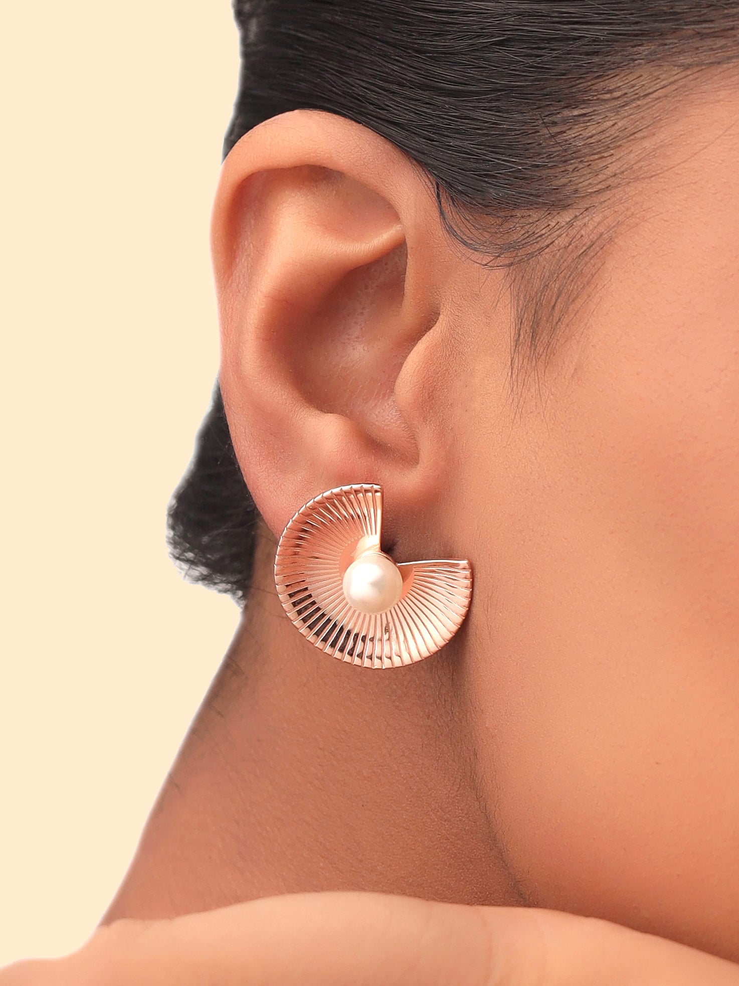 Rose Gold Abstract Pearl Stud Earrings Syra Collection