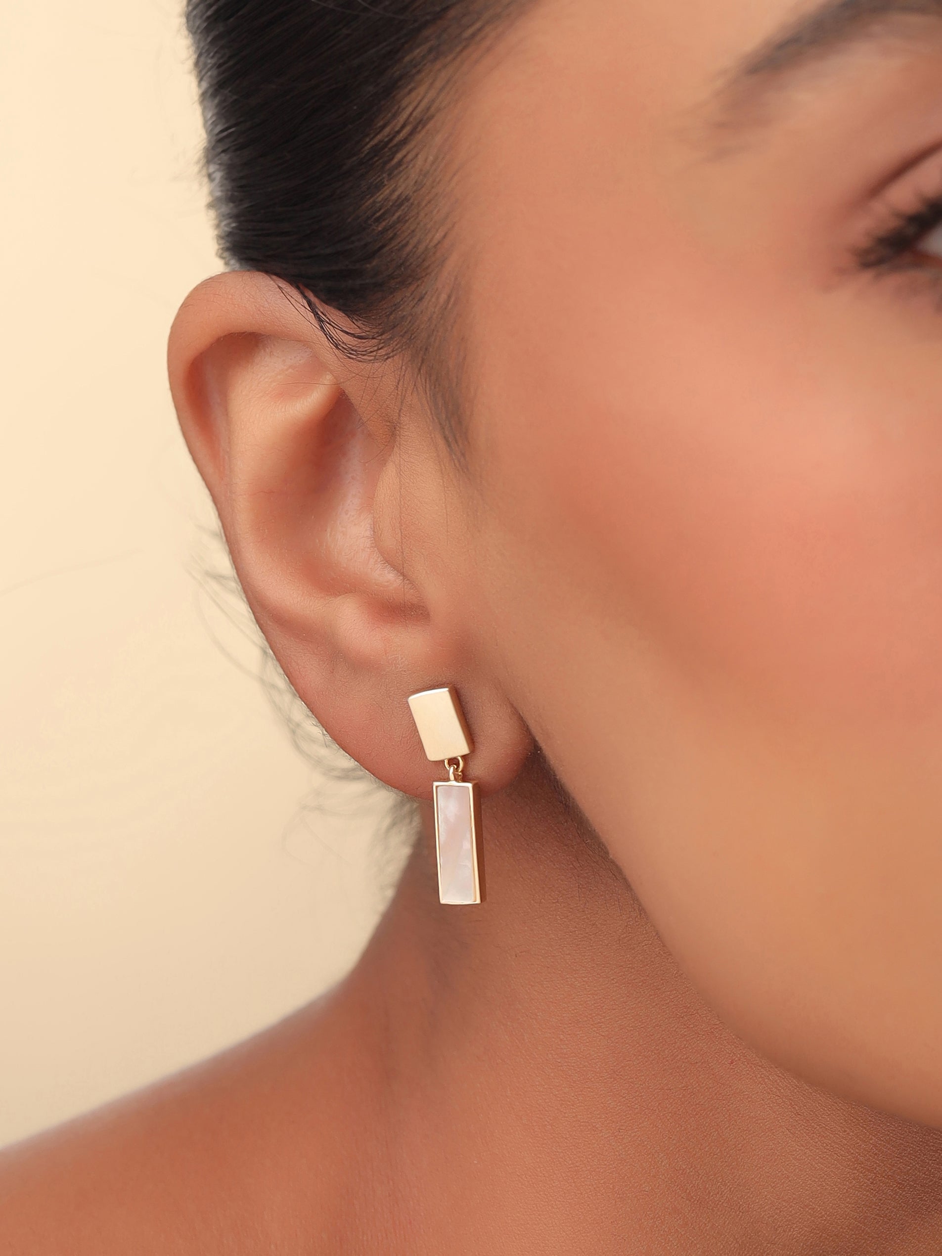 24k Gold Abstract Geometric Mother of Pearl Earrings Syra Collection