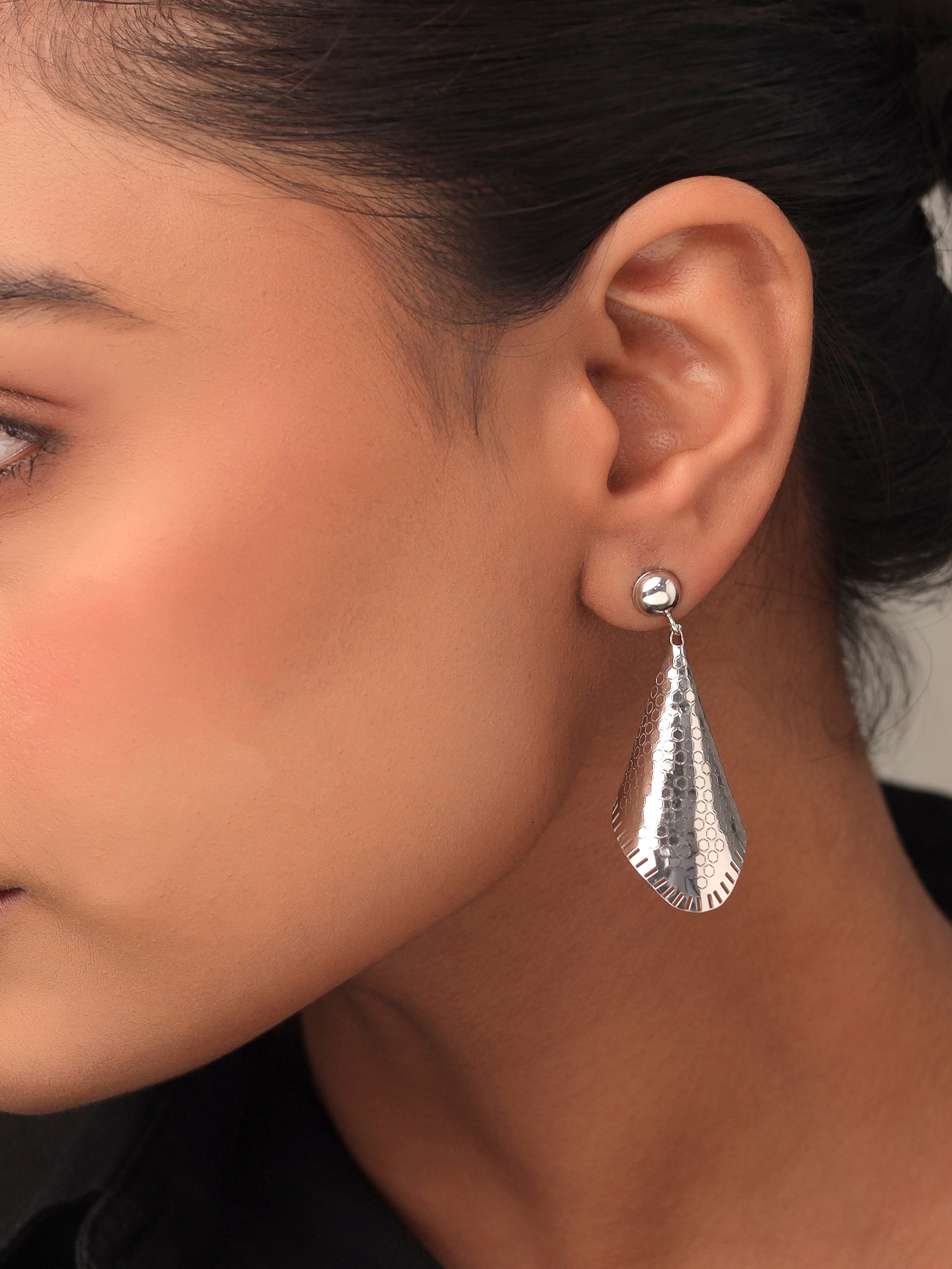 Silver Rhodium Geometric Jali Pattern Earrings Syra Collection