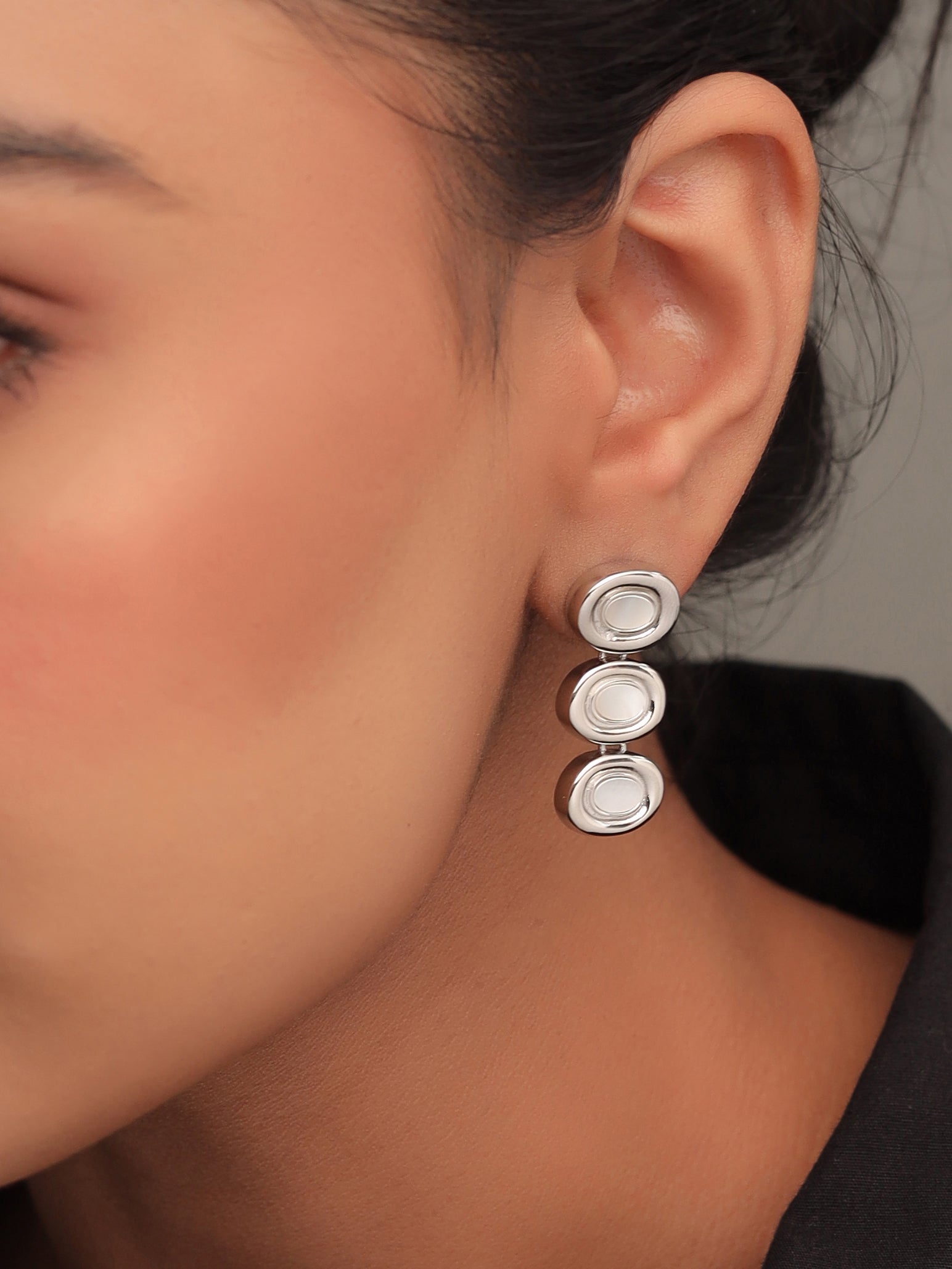 Geometric Mother of Pearl Earrings Syra Collection Silver Rhodium