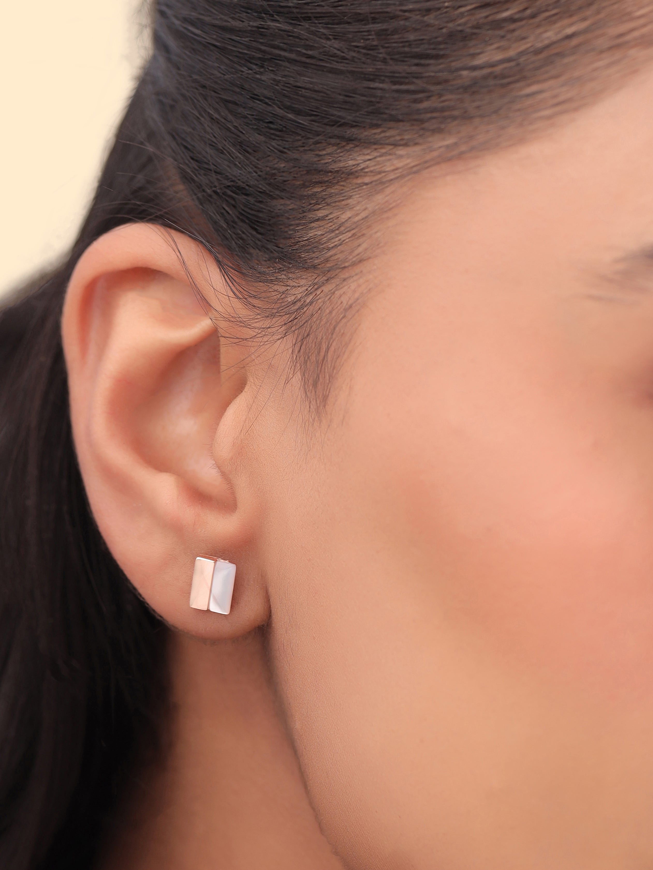 Rose Gold Geometric Mother of Pearl Stud Earrings Syra Collection