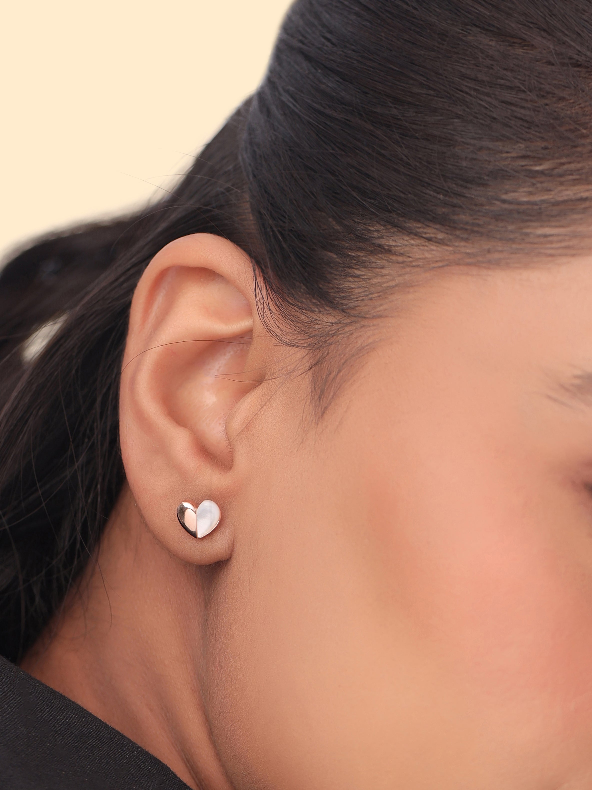 Rose Gold Heart-Shaped Mother of Pearl Stud Earpieces Syra Collection