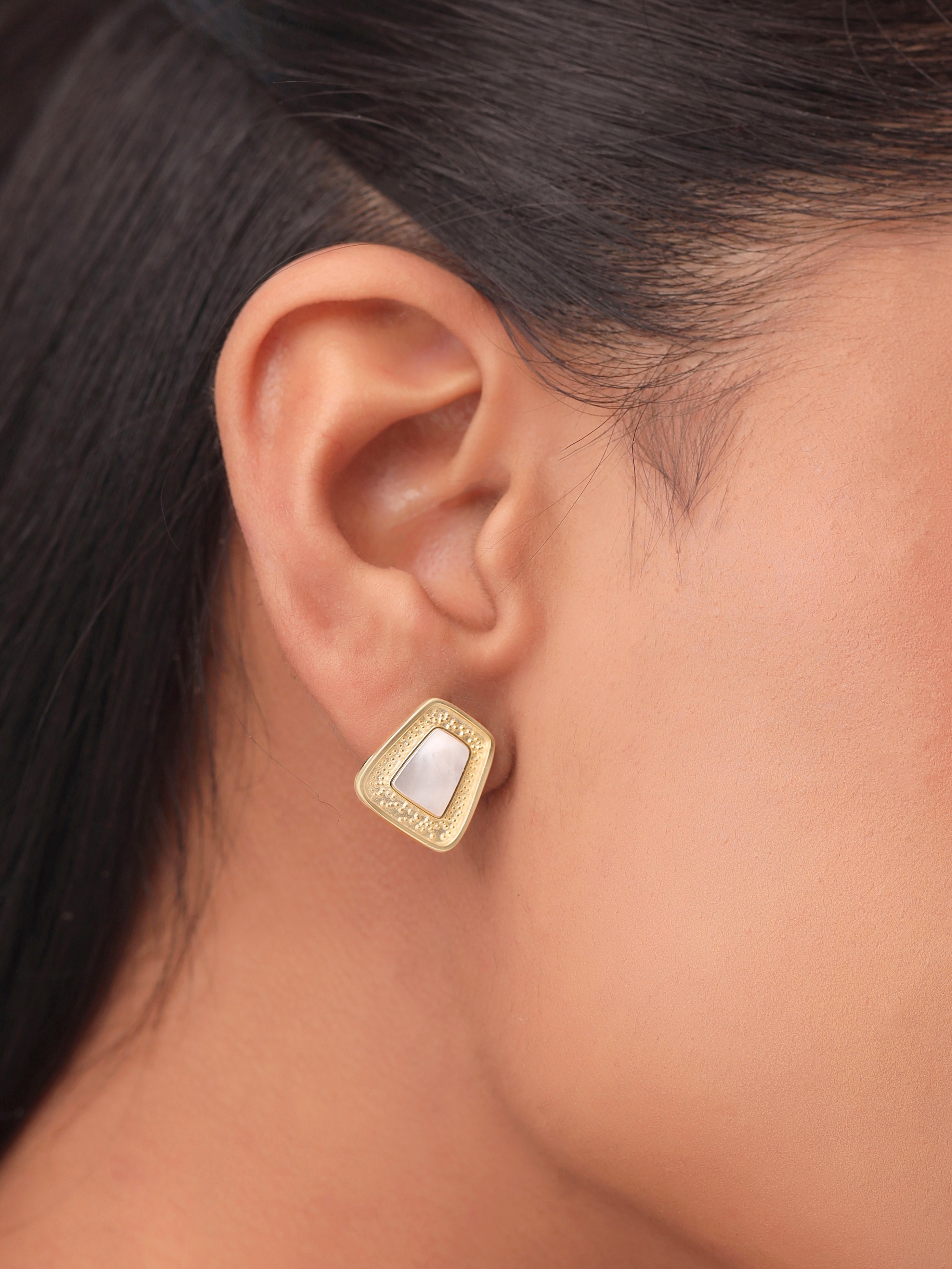 Mother of Pearl Stud Earrings Syra Collection 24k Gold