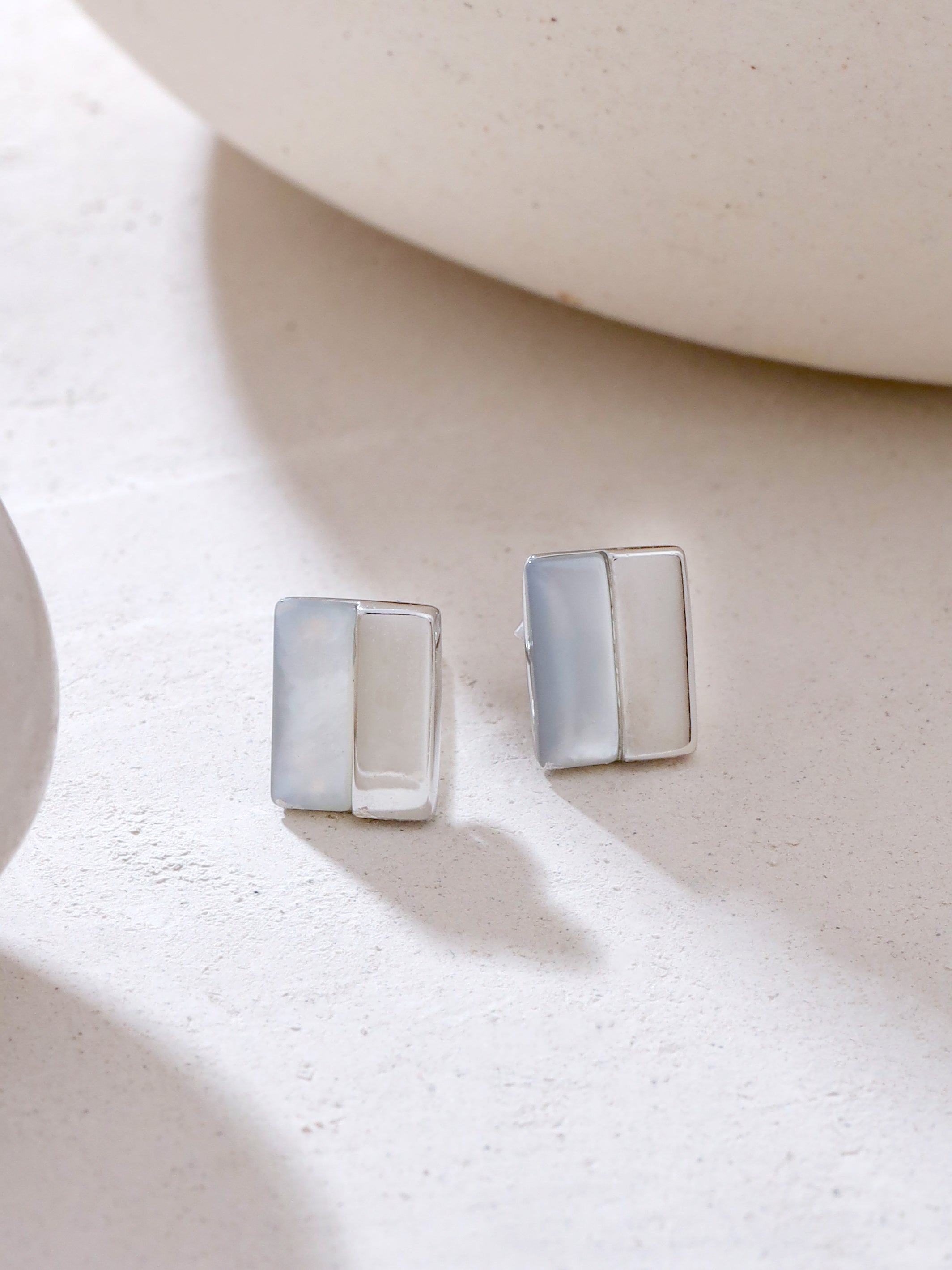 Rose Gold Geometric Mother of Pearl Stud Earrings Syra Collection