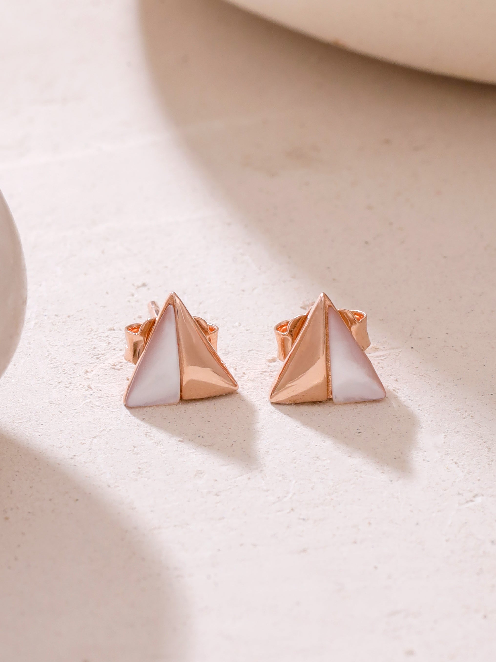 Syra Collection Rose Gold Geometric Mother of Pearl Stud Earrings