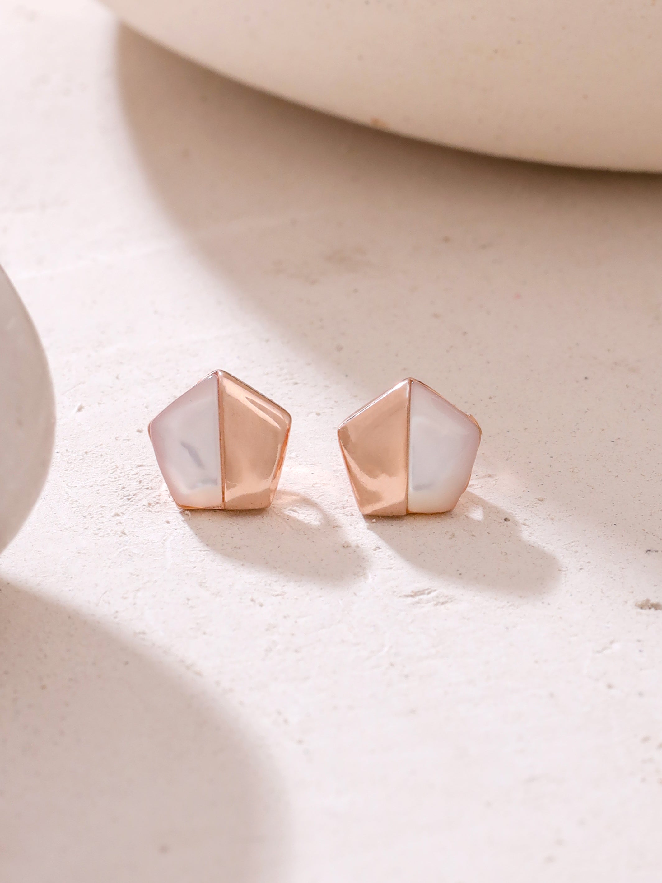 Syra Collection Rose Gold Pentagon Mother of Pearl Stud Earrings