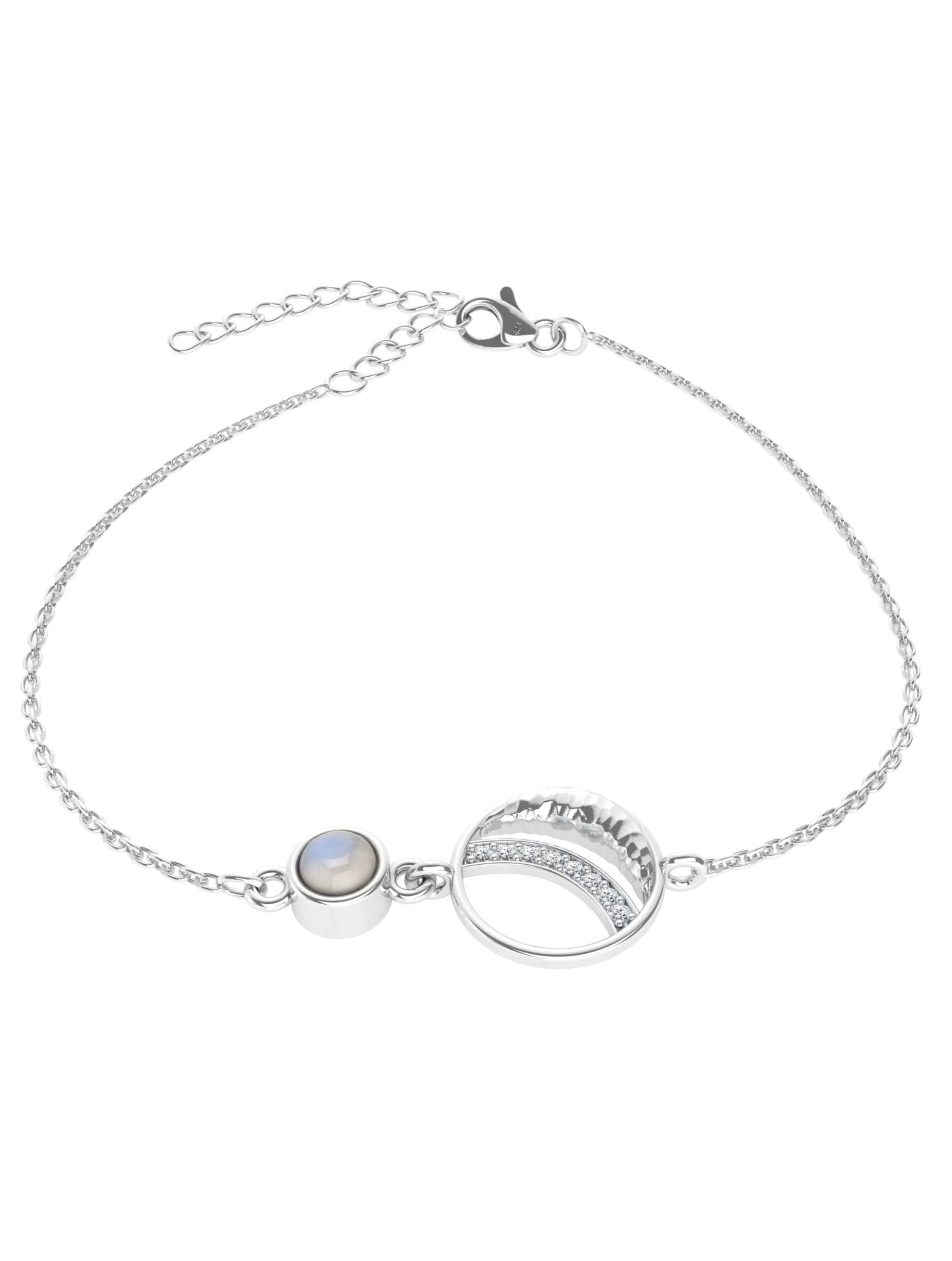 Rainbow Moonstone & Moissanite Orbital Bracelet in 925 Sterling Silver