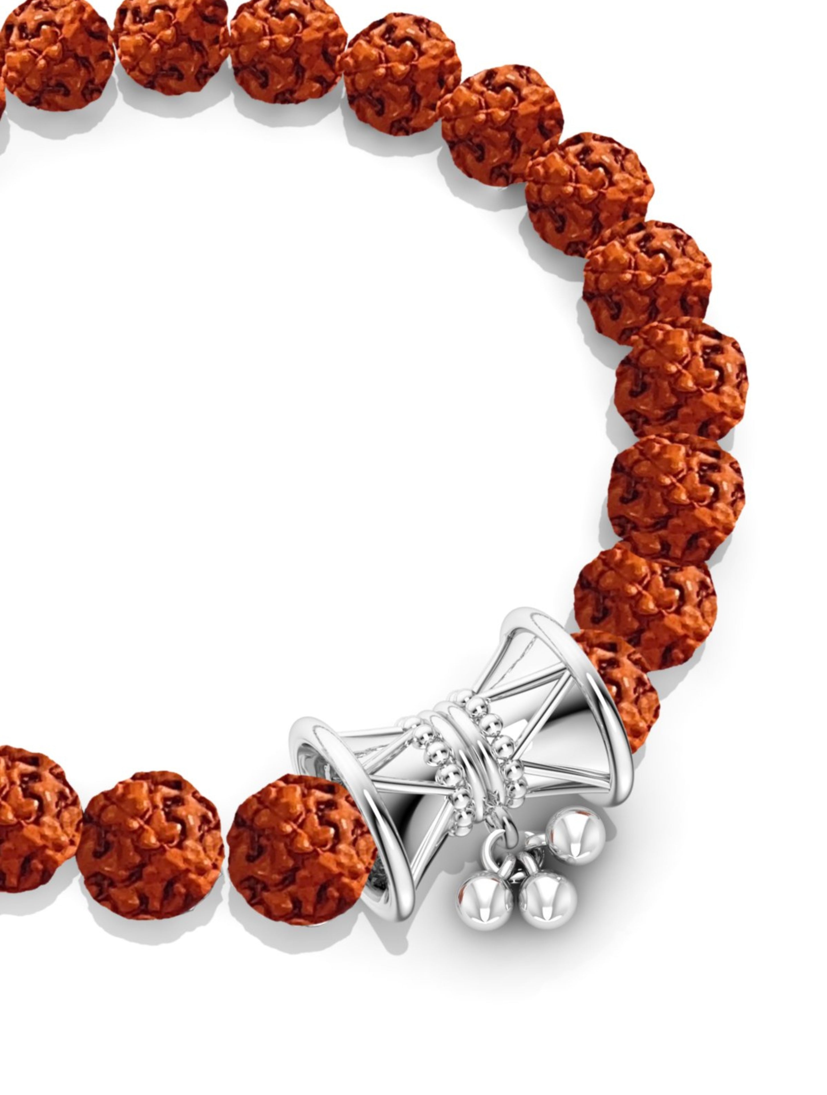 Rudraksha Power Bracelet for Men with 925 Sterling Silver Damru (Shivji's Drum) Centerpiece