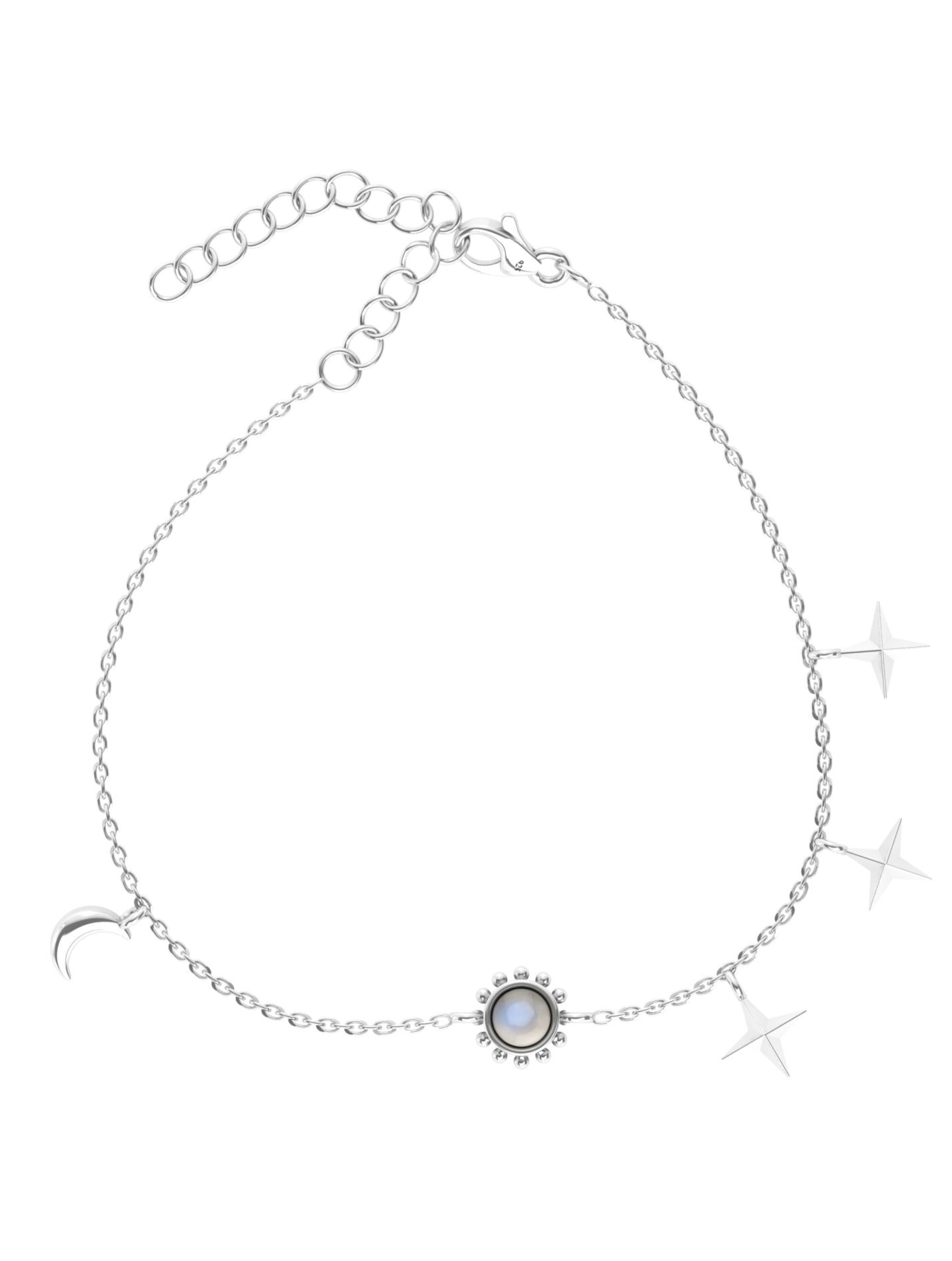 Celestial Harmony: Rainbow Moonstone & Silver Charm Bracelet In 925 Sterling Silver