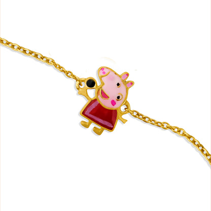 Pink Pig Charm enamel Bracelet