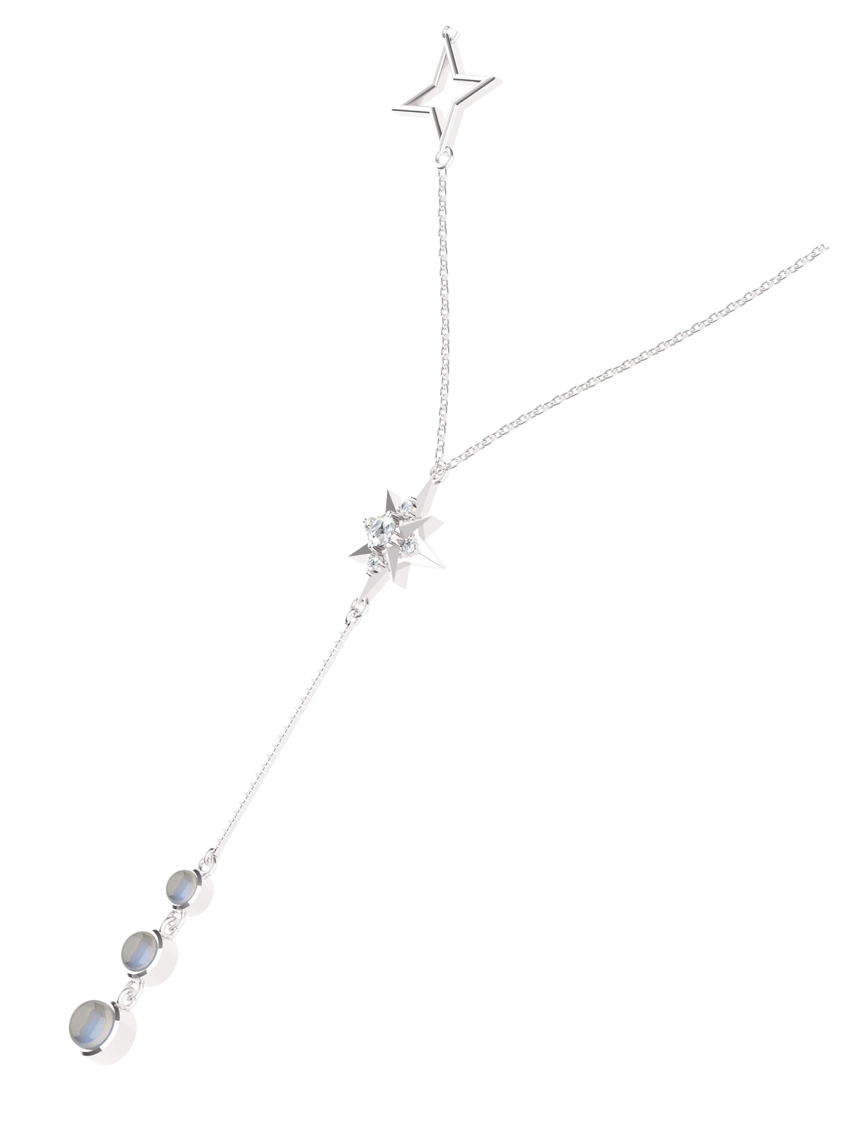 Celestial North Star Drop Necklace in 925 Sterling Silver