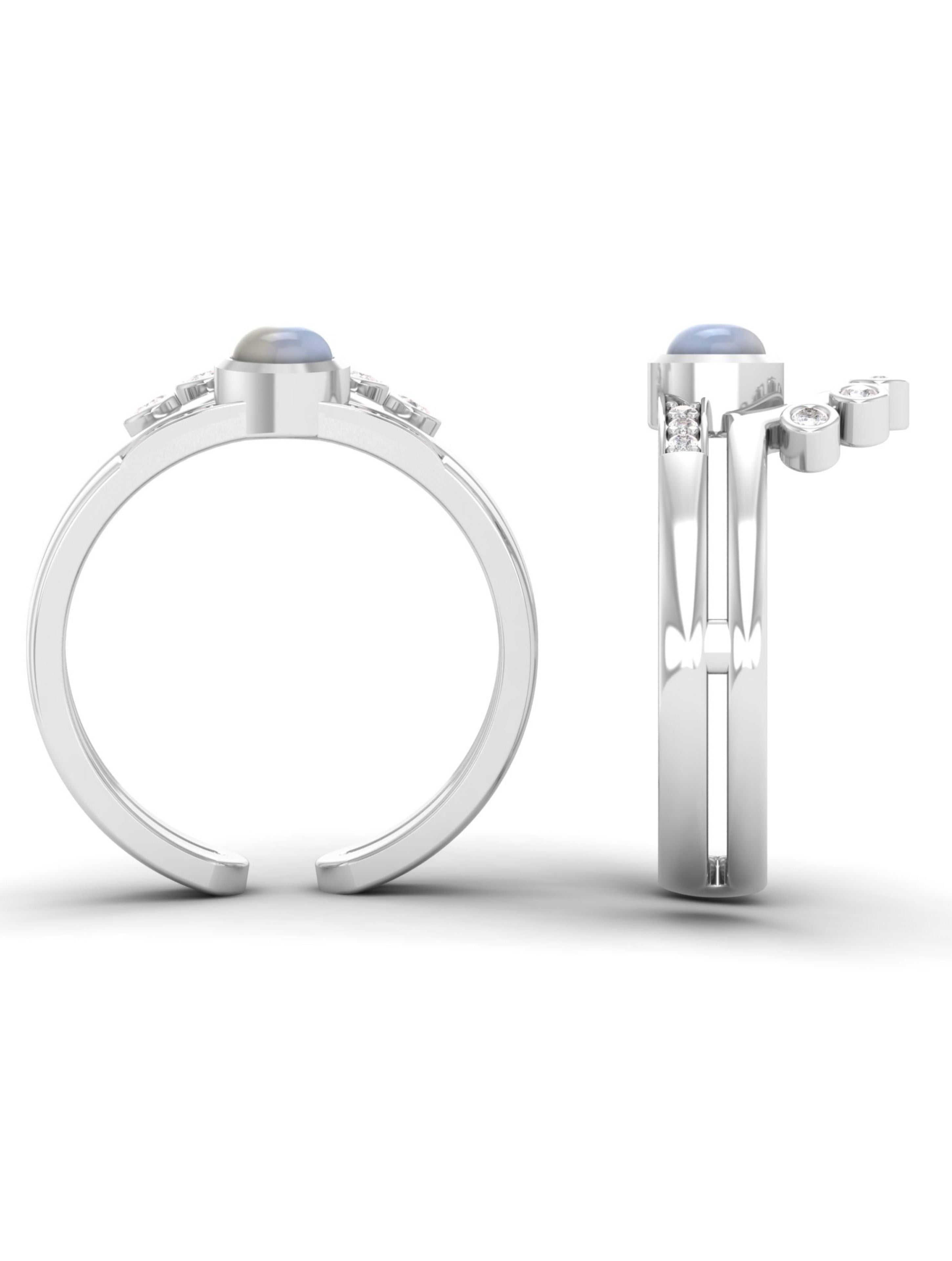 Rainbow Moonstone & Moissanite Adjustable Ring in 925 Sterling Silver