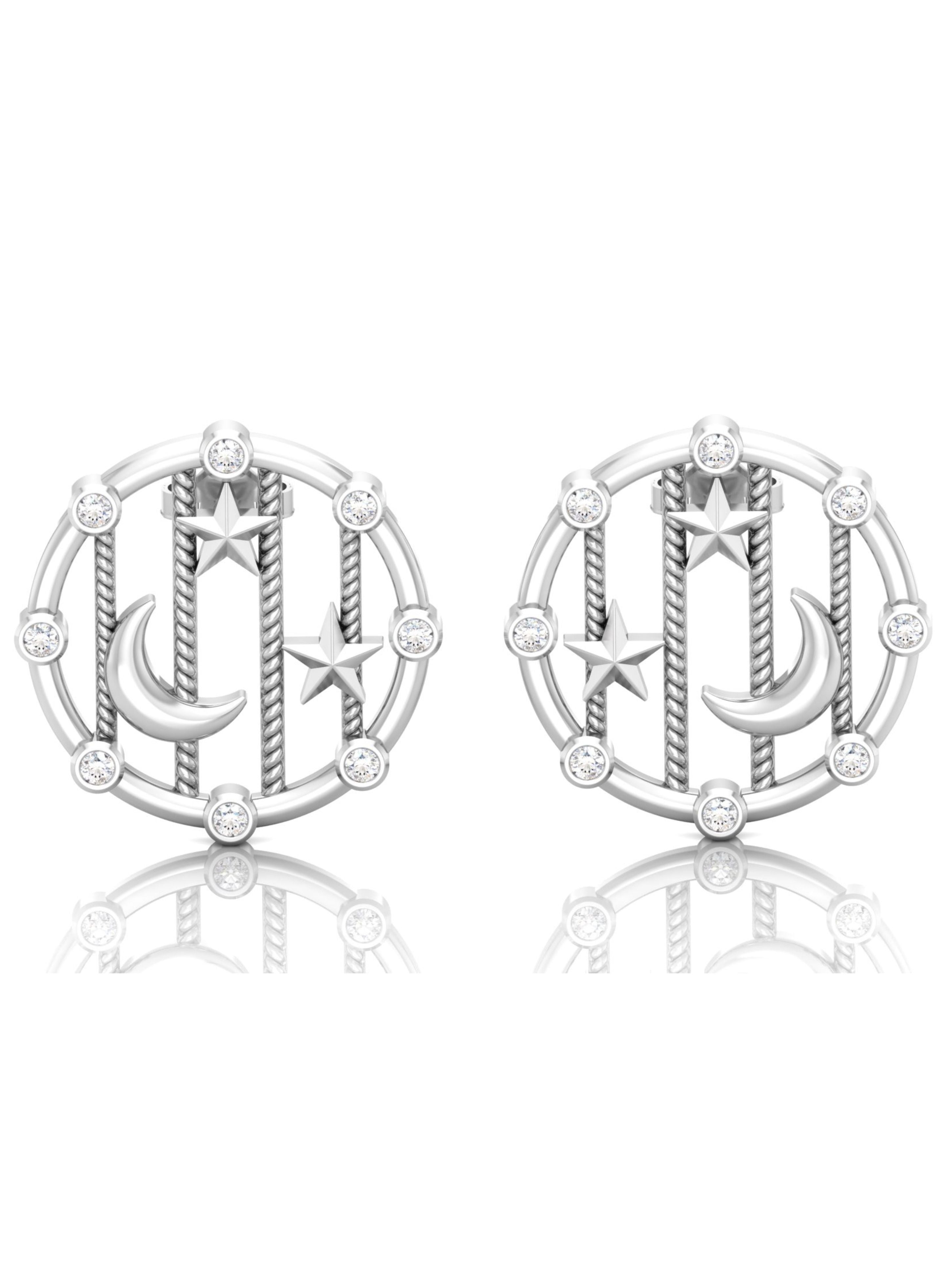 Celestial Harmony: Moissanite Crescent & Star Medallion Studs