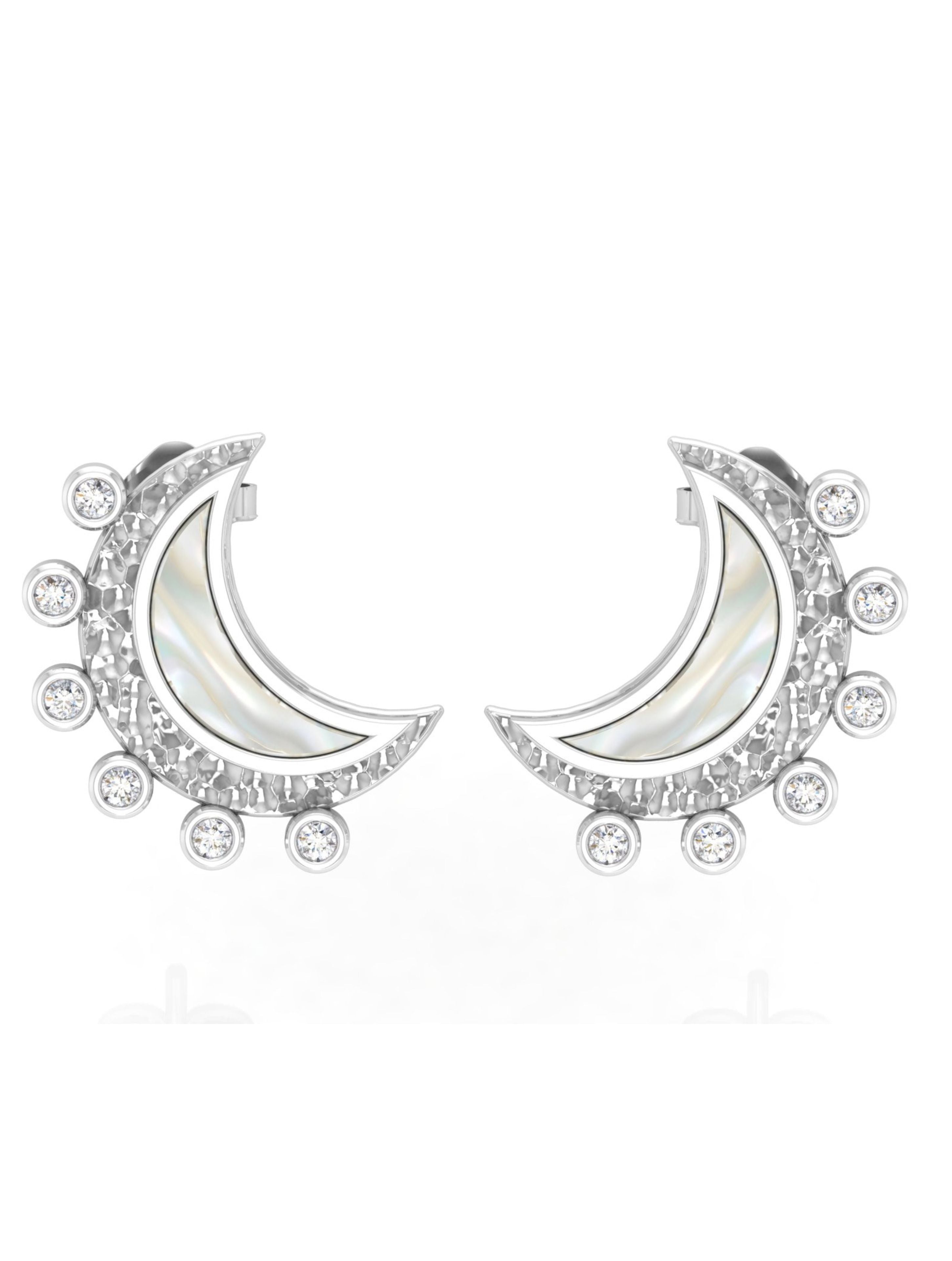 Celestial Glow: Moissanite & Mother of Pearl Crescent Moon Earrings
