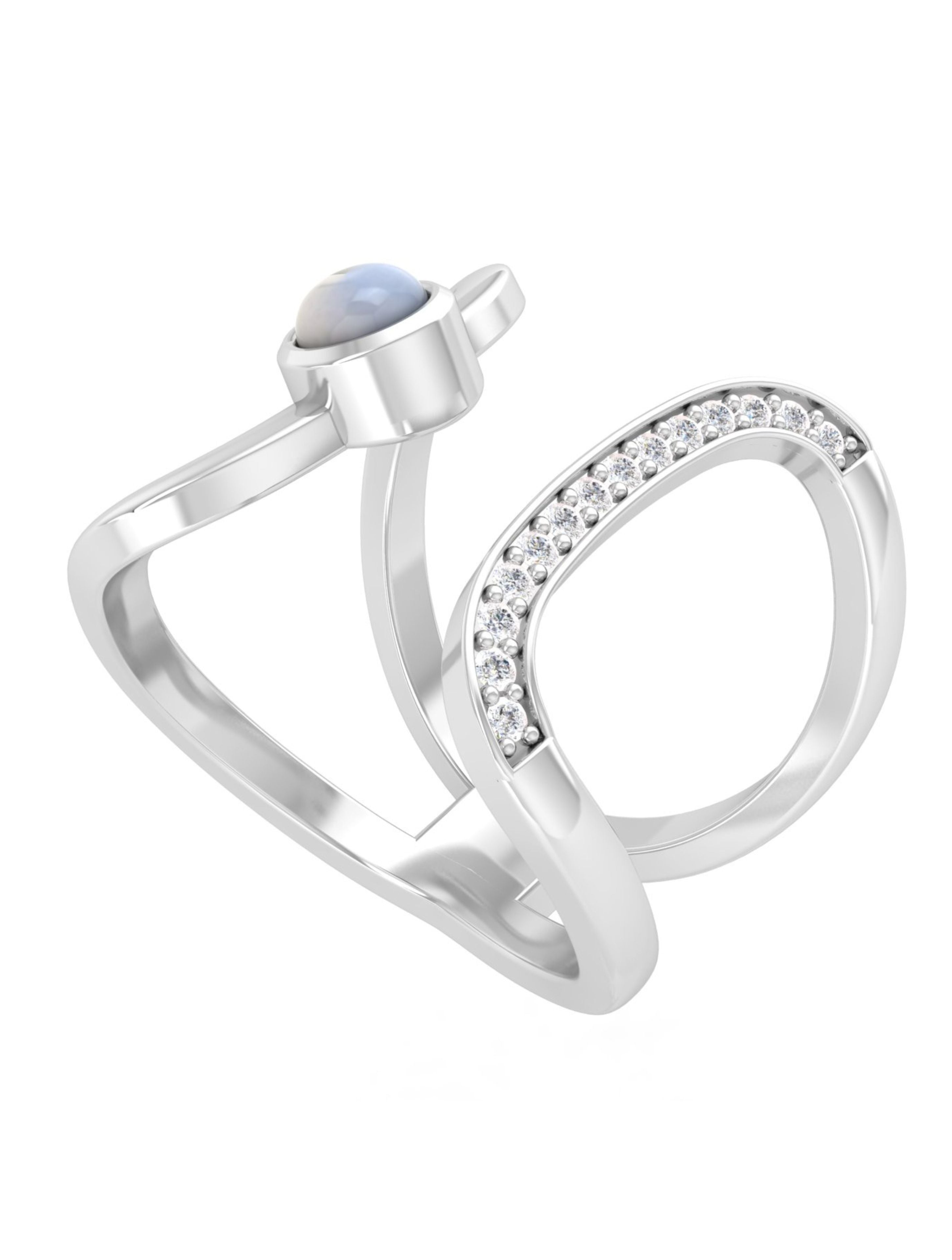 Celestial Wave Adjustable Moonstone & Moissanite Ring in 925 Sterling Silver