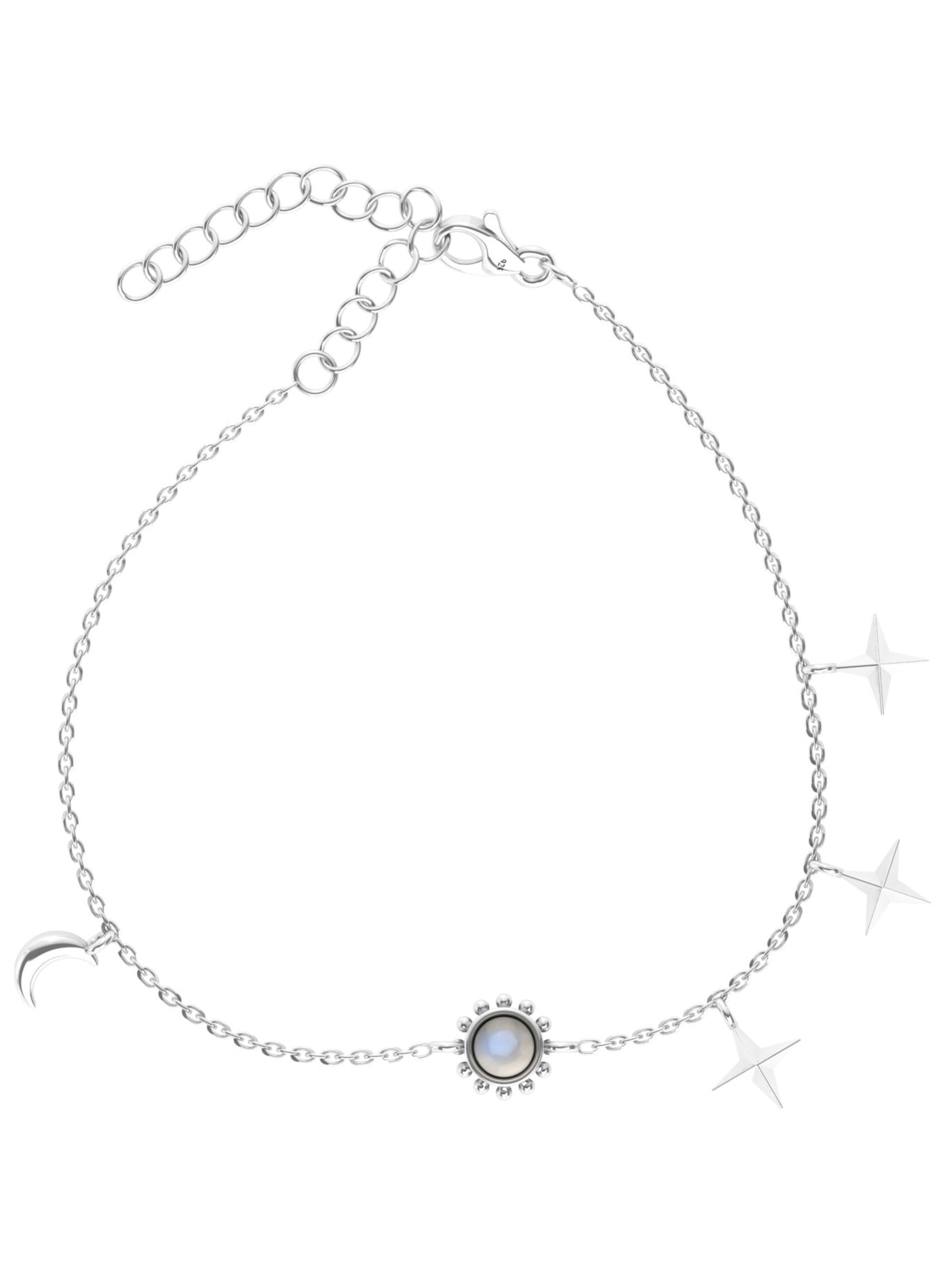 Celestial Harmony: Rainbow Moonstone & Silver Charm Bracelet In 925 Sterling Silver