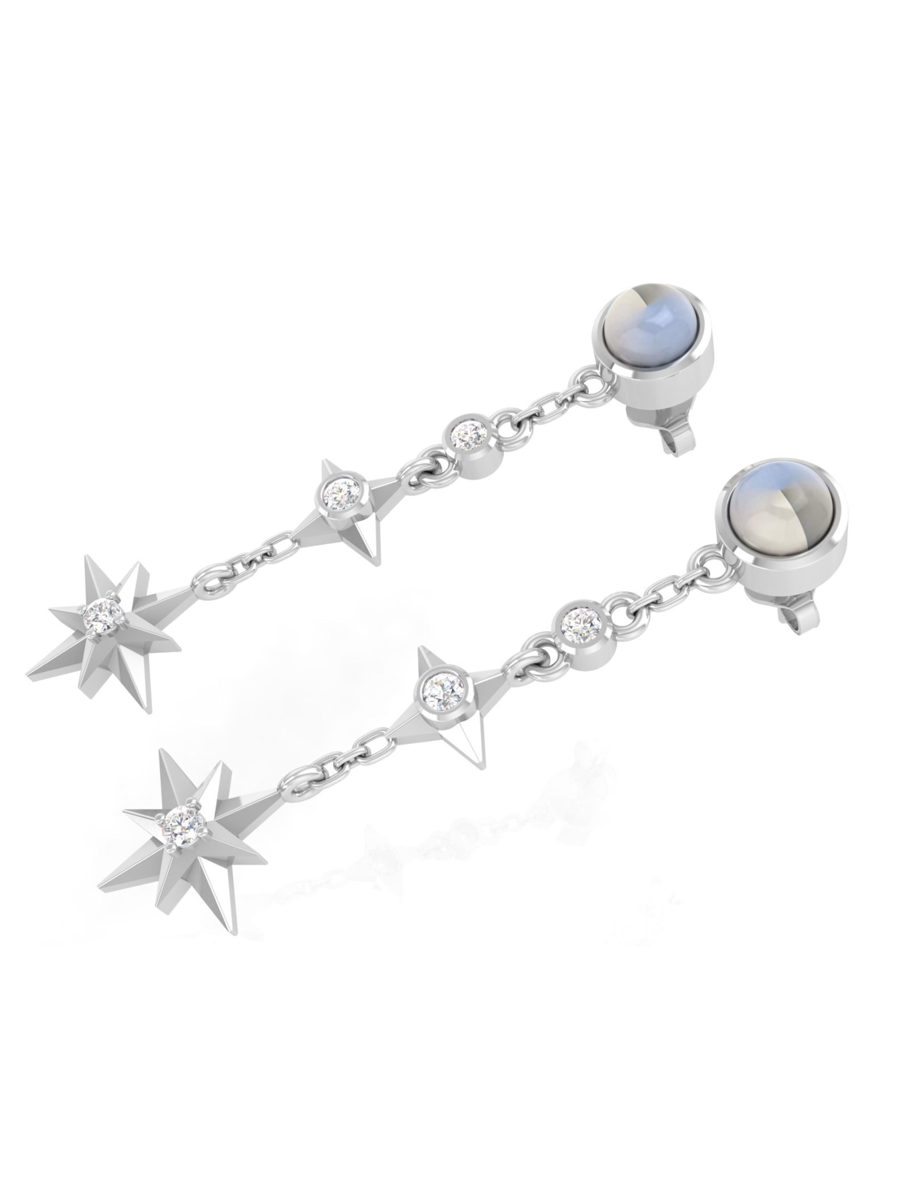 Celestial North Star Moonstone & Moissanite Drop Earrings in 925 Sterling Silver