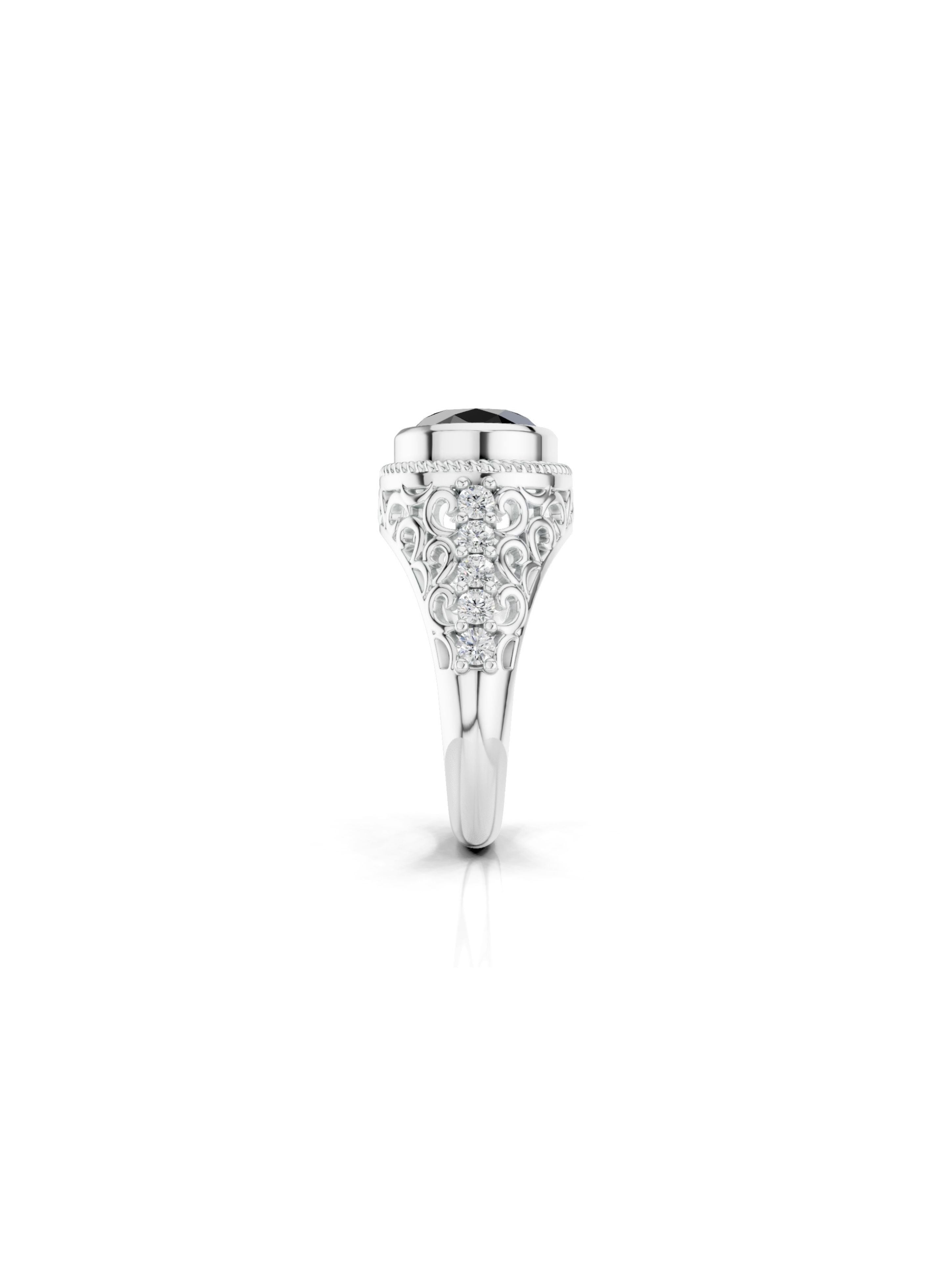 Geometric Filigree Black Onyx and Moissanite Silver Ring Oxidized 925 Sterling Silver Ring For Men