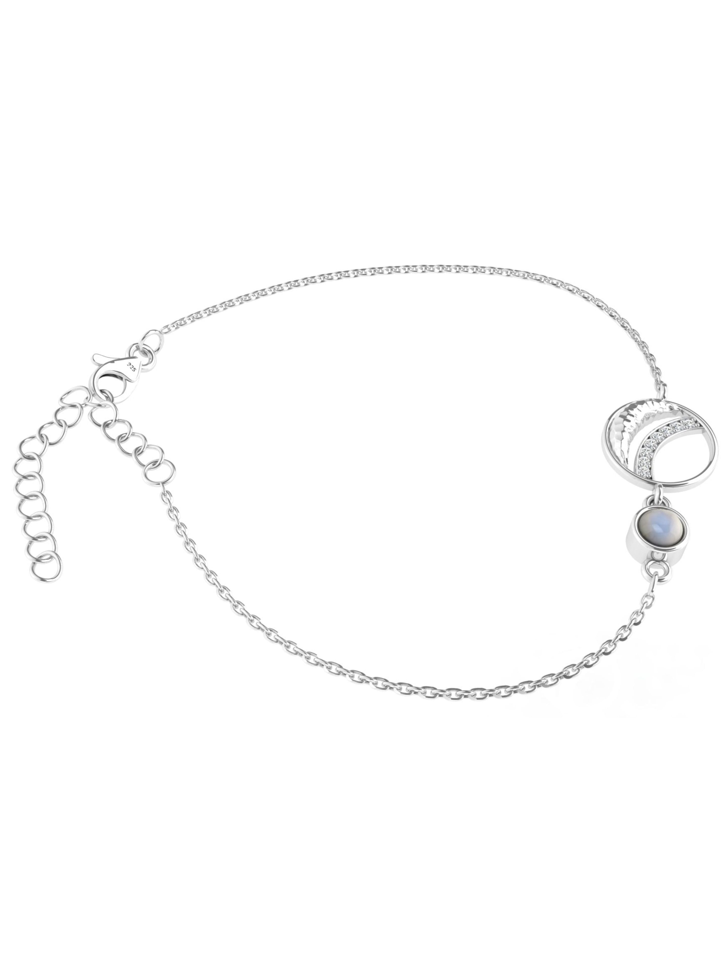 Rainbow Moonstone & Moissanite Orbital Bracelet in 925 Sterling Silver