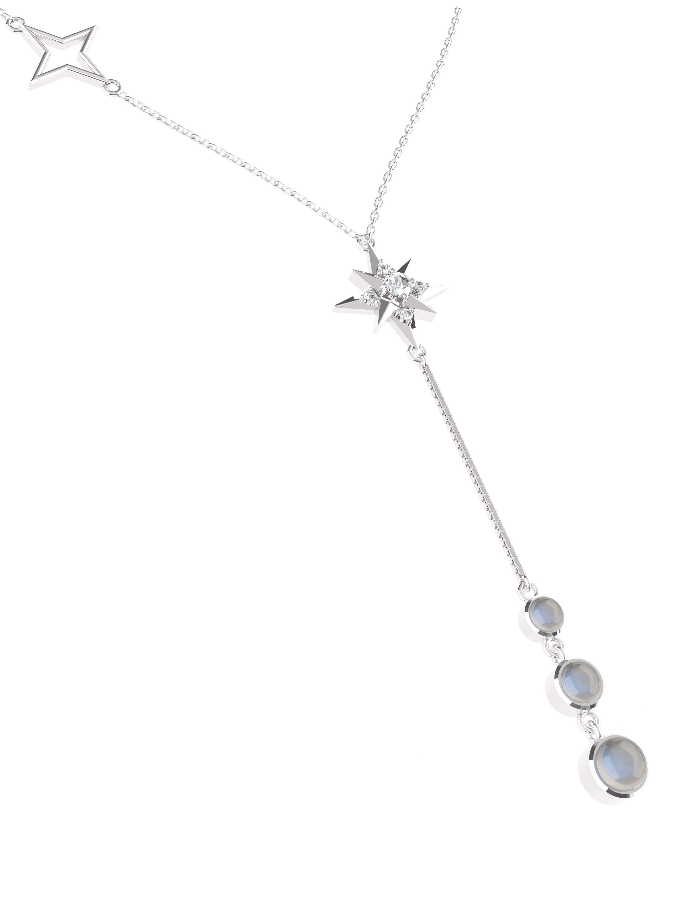 Celestial Radiance: Rainbow Moonstone & Moissanite Star Drop Jewelry Necklace Set