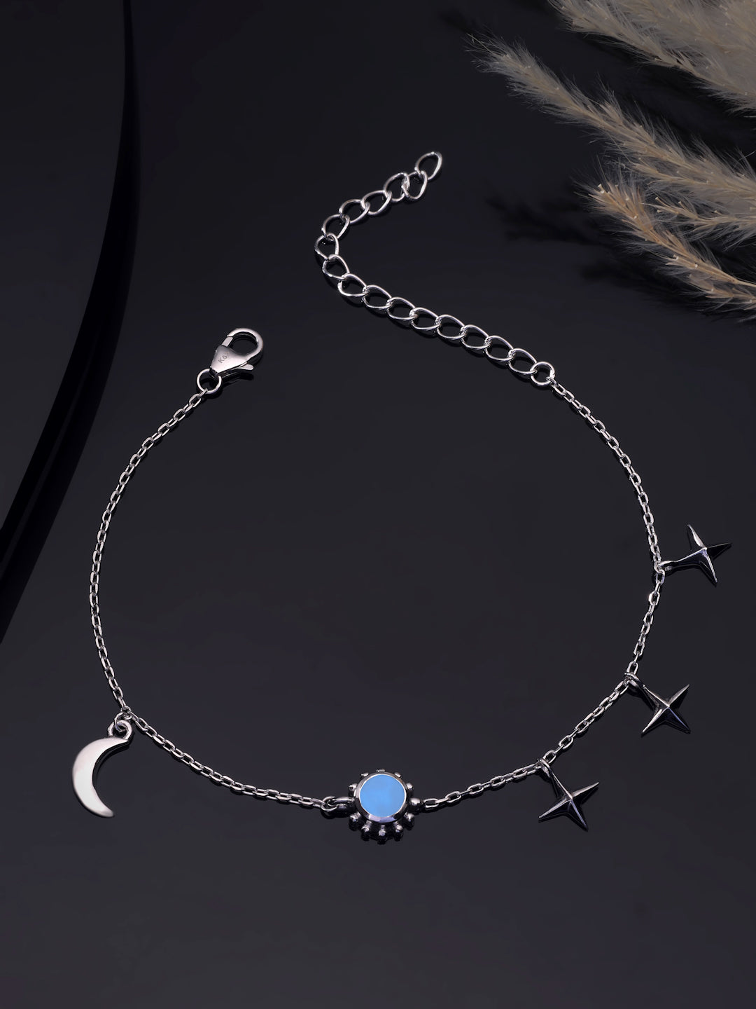 Celestial Harmony: Rainbow Moonstone & Silver Charm Bracelet In 925 Sterling Silver