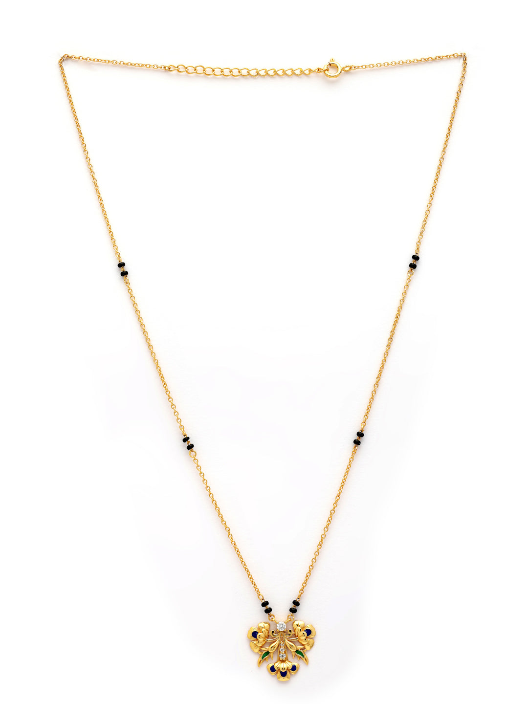 Gold-Plated Blue Enamel Floral Moissanite Mangalsutra in 925 Sterling Silver
