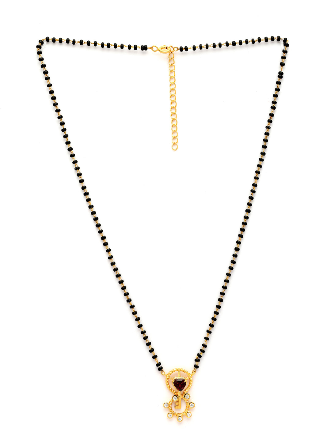 Gold-Plated Heart Rhodolite Garnet Key Mangalsutra in 925 Sterling Silver