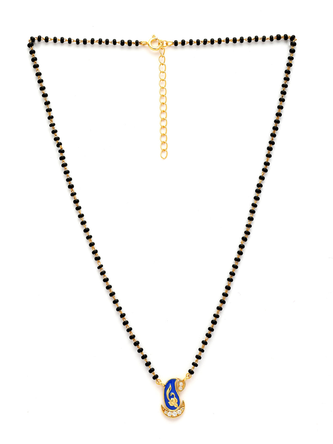 Gold-Plated Royal Blue Paisley Moissanite Mangalsutra in 925 Sterling Silver