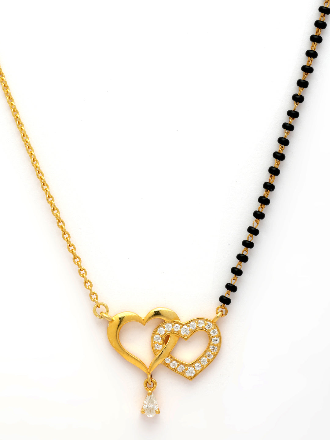 Gold-Plated Double Heart Moissanite Mangalsutra in 925 Sterling Silver