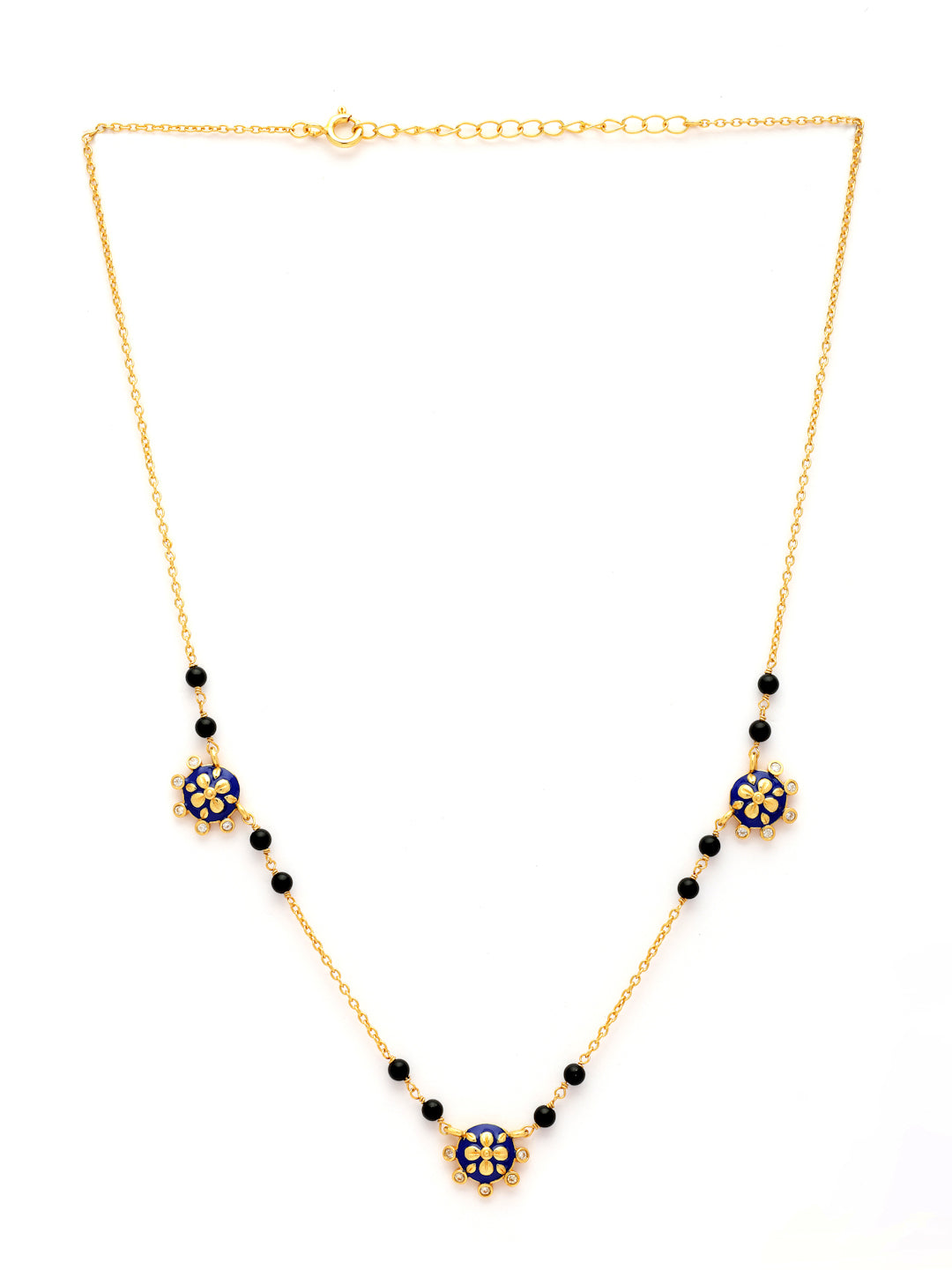 Gold-Plated Royal Blue Floral Moissanite Mangalsutra in 925 Sterling Silver