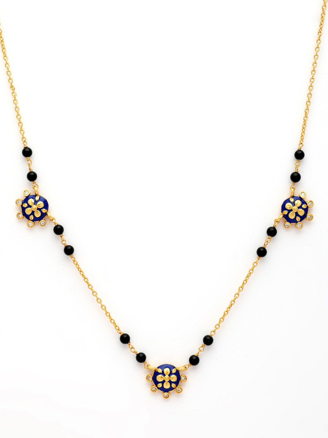 Gold-Plated Royal Blue Floral Moissanite Mangalsutra in 925 Sterling Silver