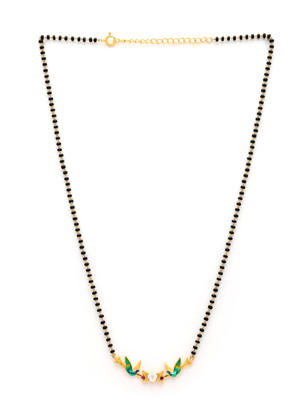 Gold-Plated Love Birds & Heart Moissanite Mangalsutra in 925 Sterling Silver